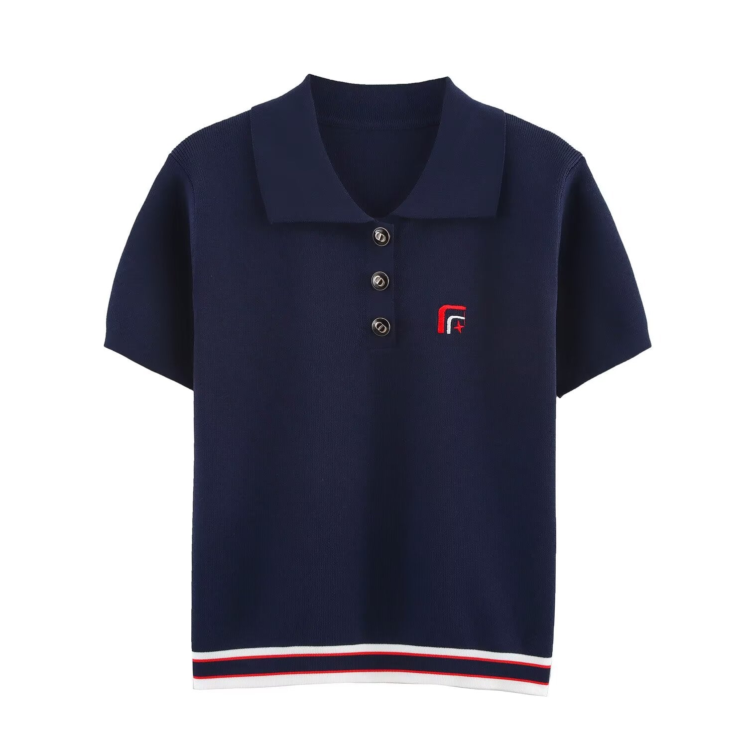 Spring Women Clothing All Match Casual Embroidered Polo Shirt Collar Sweater