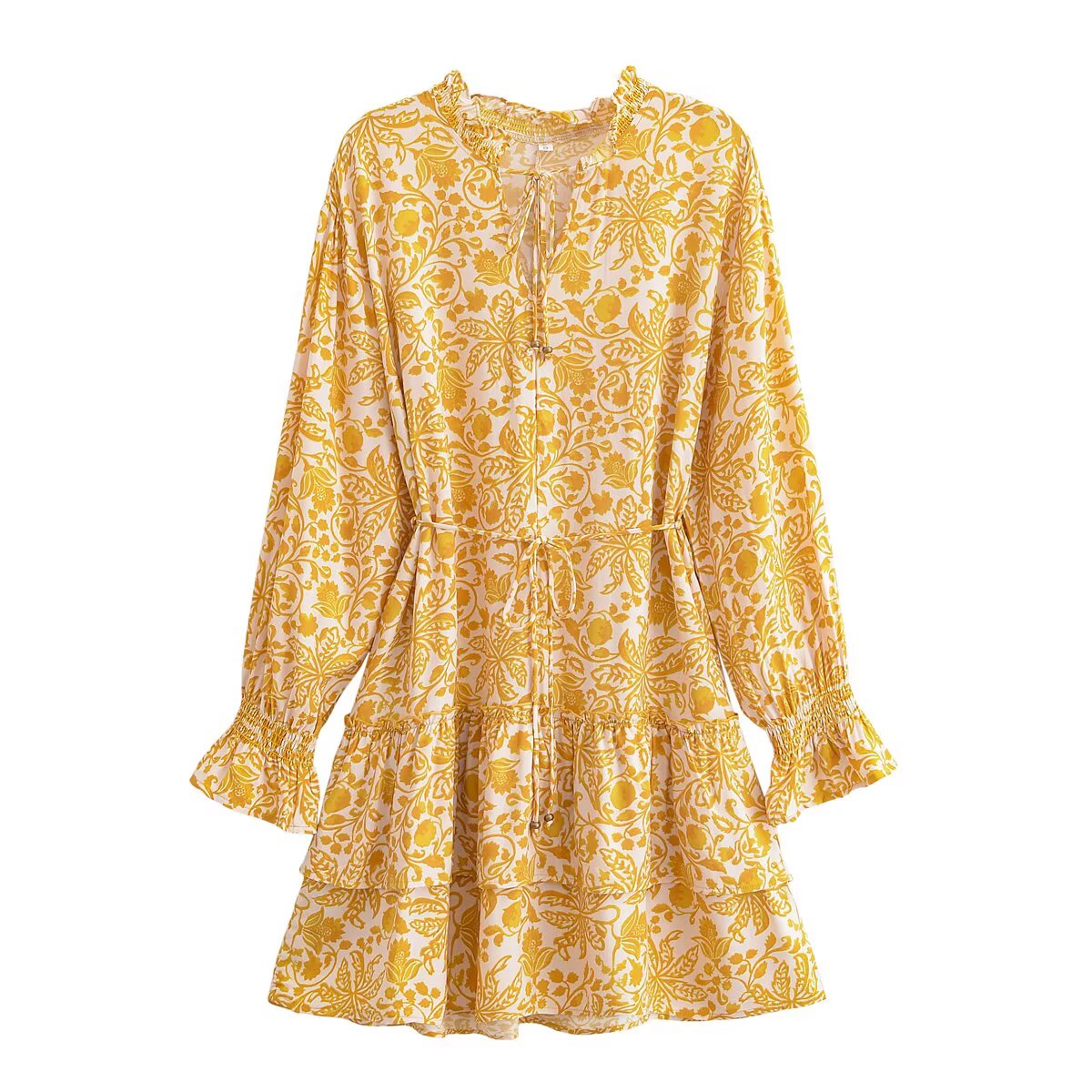 Women Cotton watermark Bohemian Beach Belt Dress