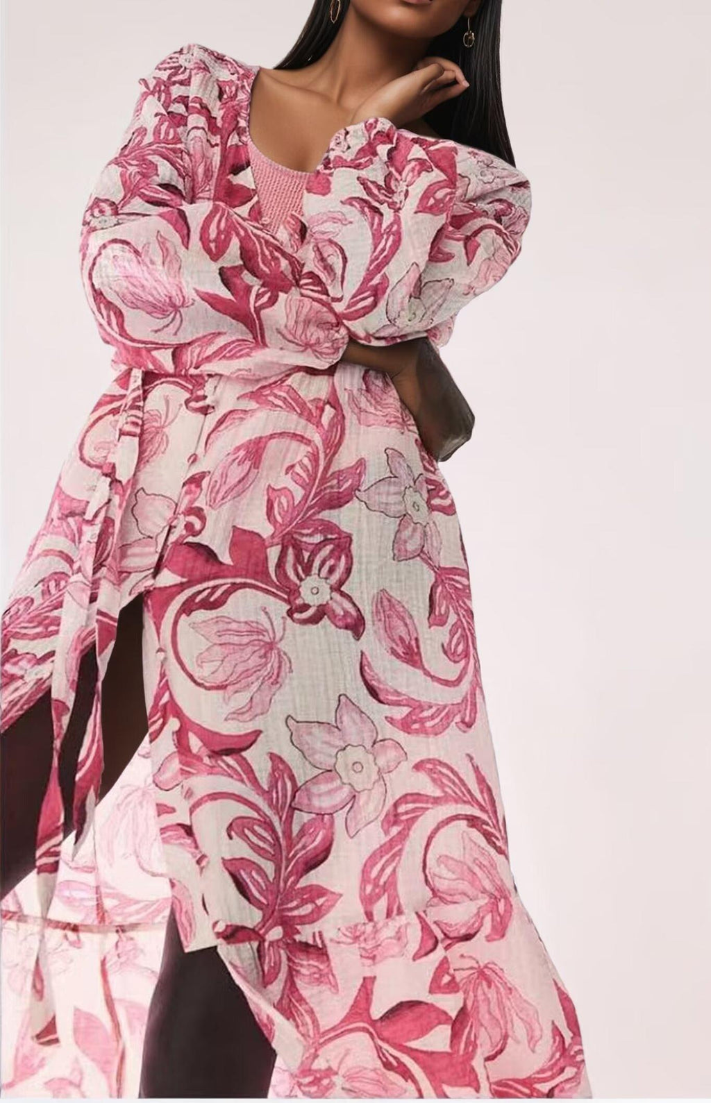 Dress Women Clothing Floral Print Cotton Water Printed Bohemian Vacation Style Belt Dress