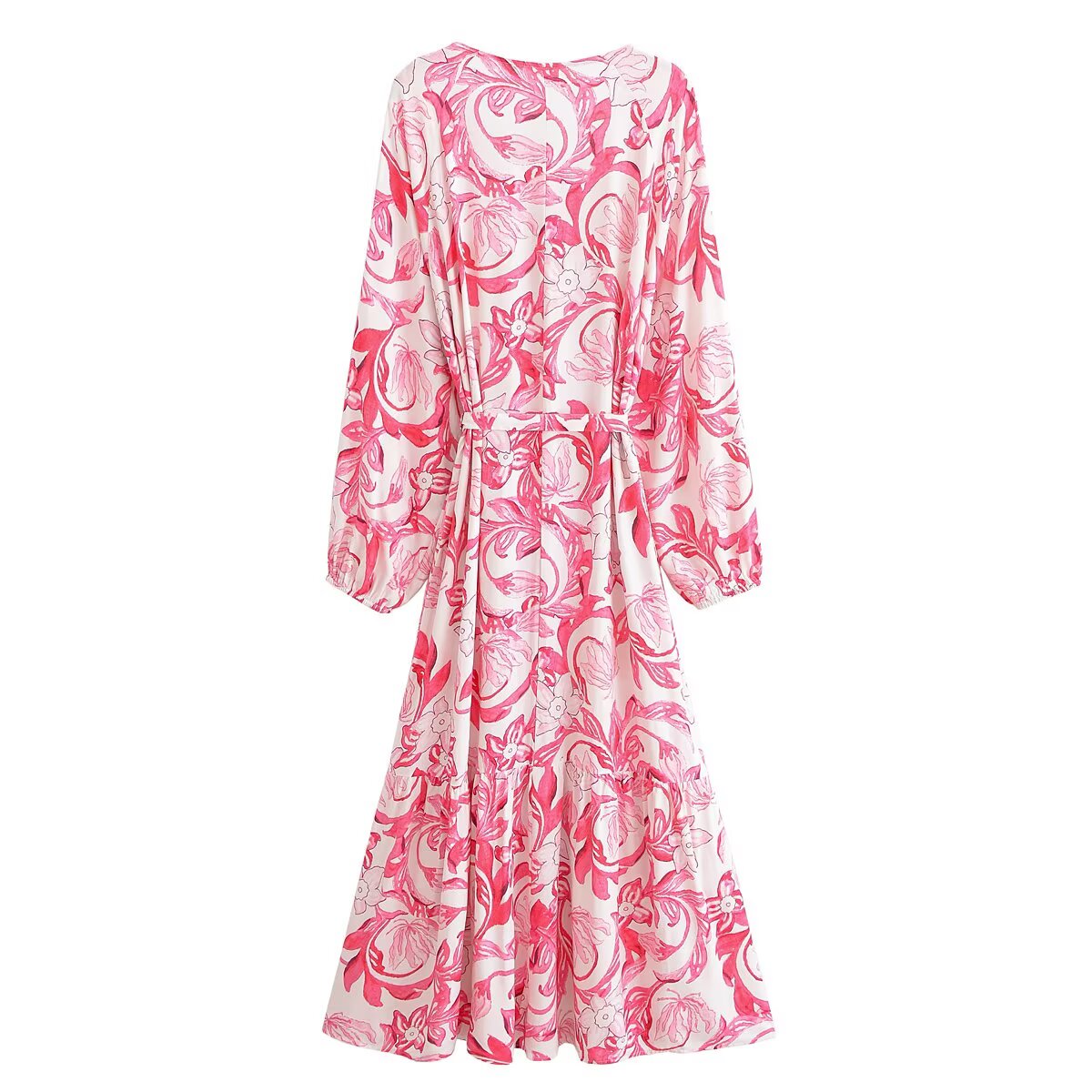Dress Women Clothing Floral Print Cotton Water Printed Bohemian Vacation Style Belt Dress