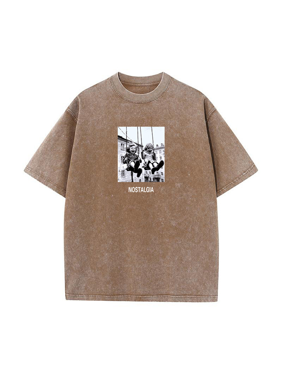 Cotton Print Short Sleeve T shirt Summer Retro Distressed Short Sleeved Shirt Printed Short Sleeved Women