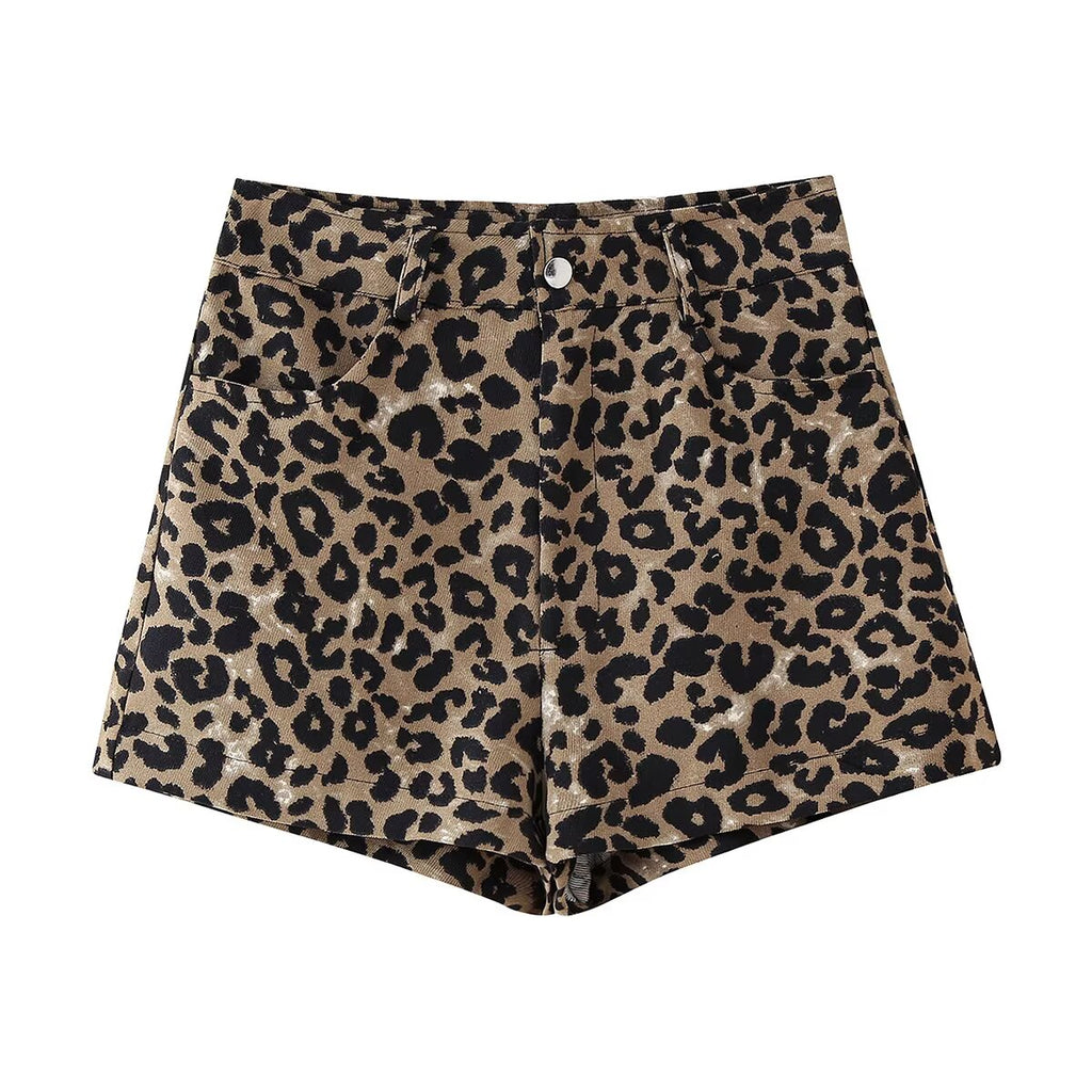 Spring Women Clothing French Design Leopard Print Shorts
