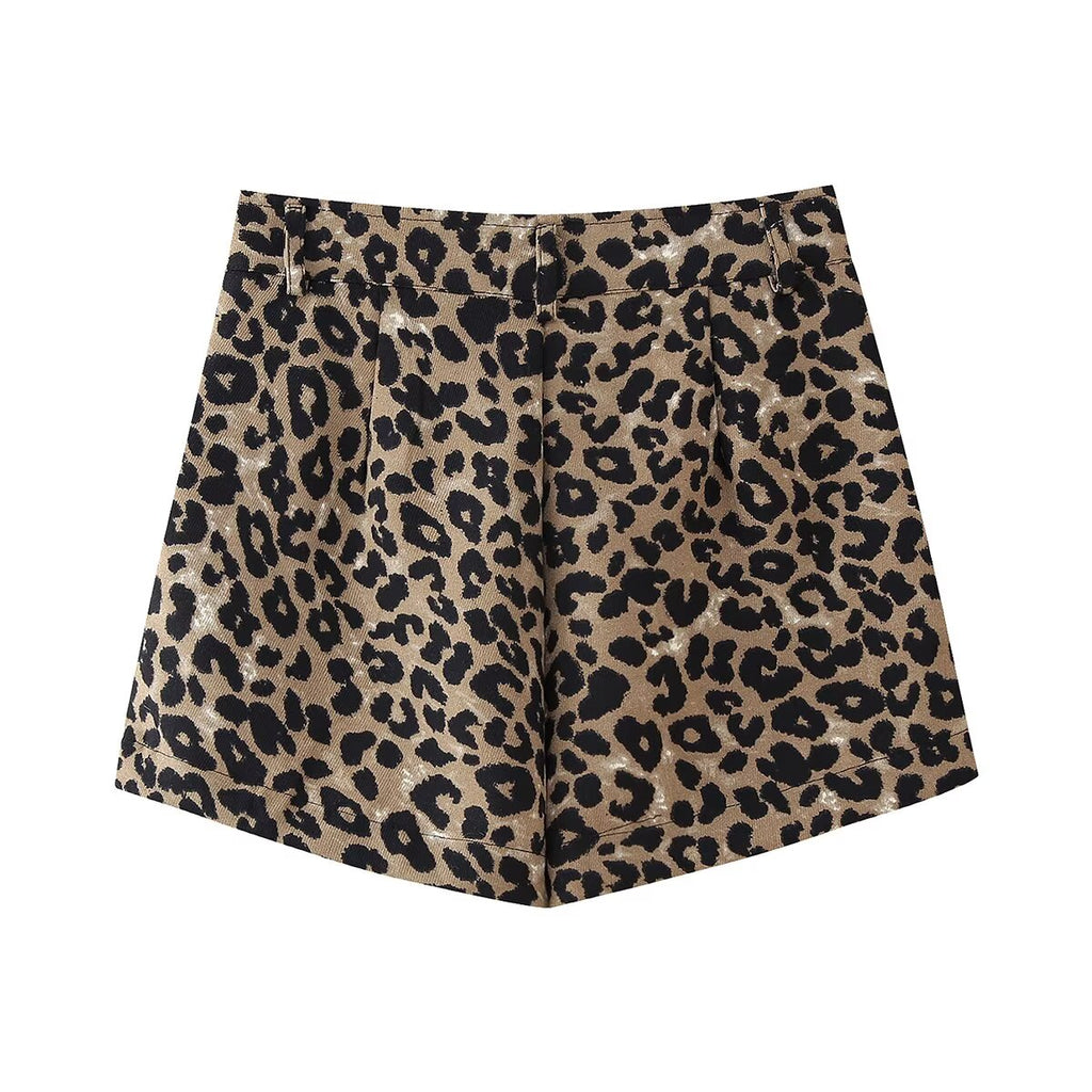 Spring Women Clothing French Design Leopard Print Shorts