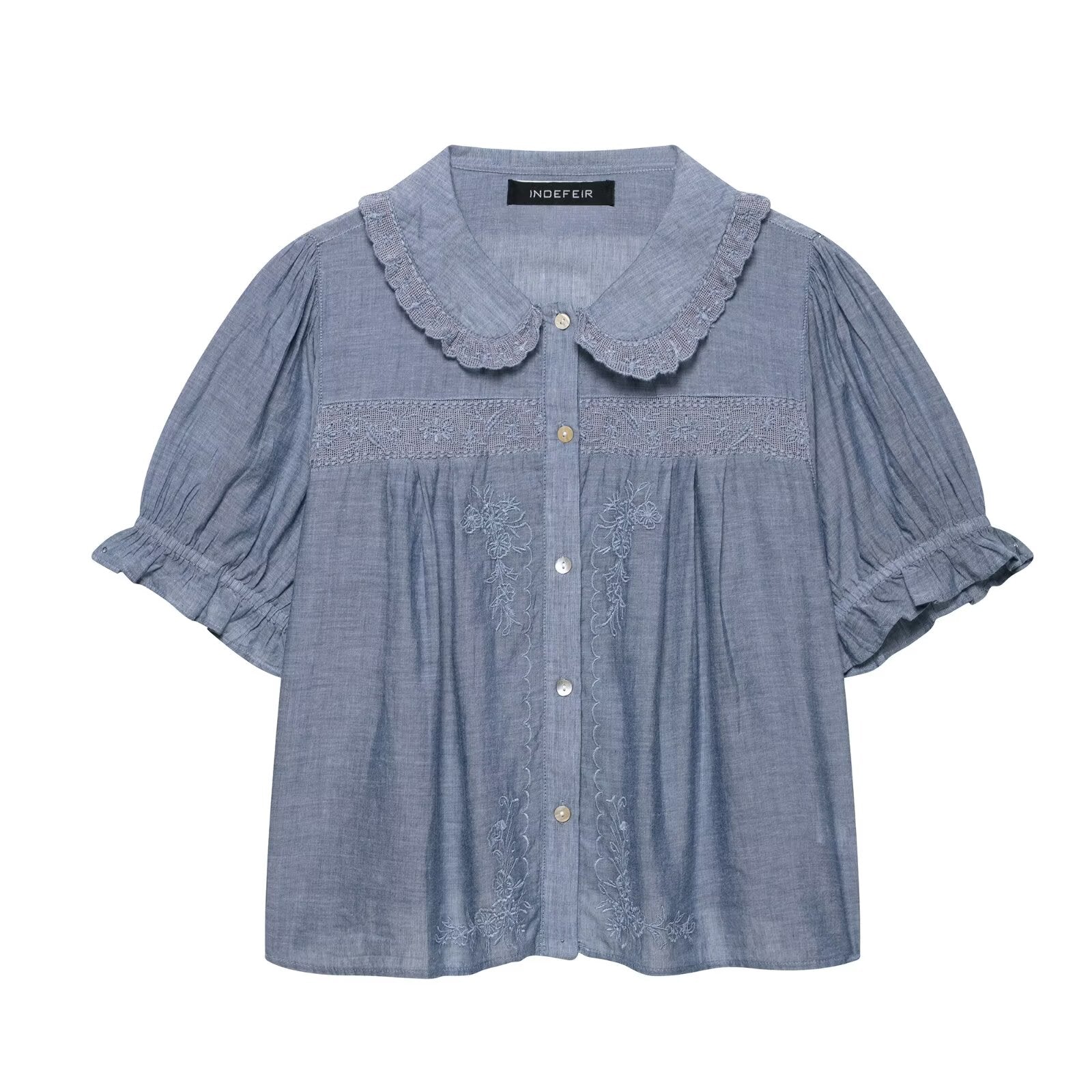 Spring Women Clothing Design Floral Embroidered Shirt