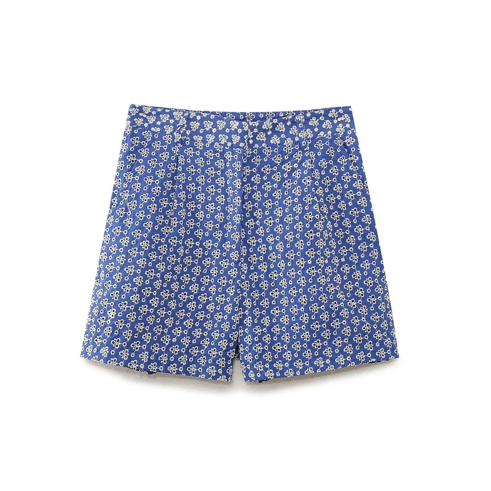 Spring Women Clothing Embroidered High Waist Casual Bermuda Shorts