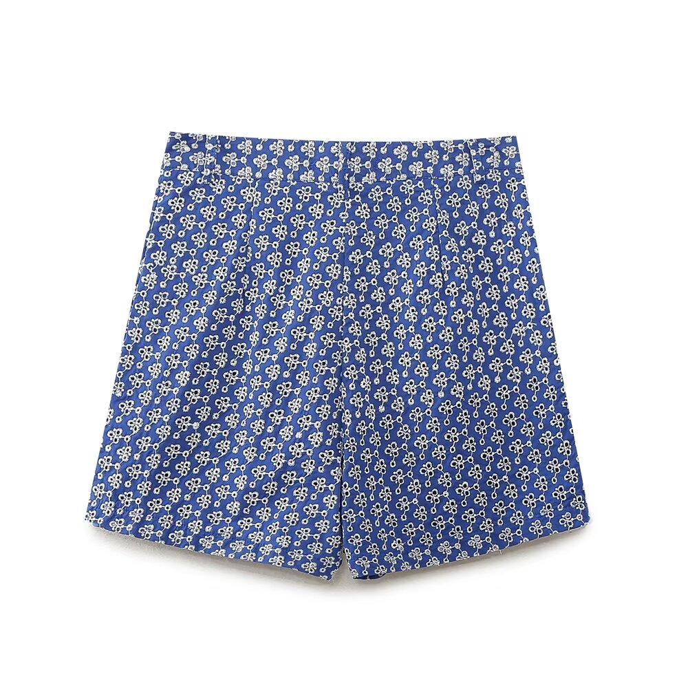 Spring Women Clothing Embroidered High Waist Casual Bermuda Shorts