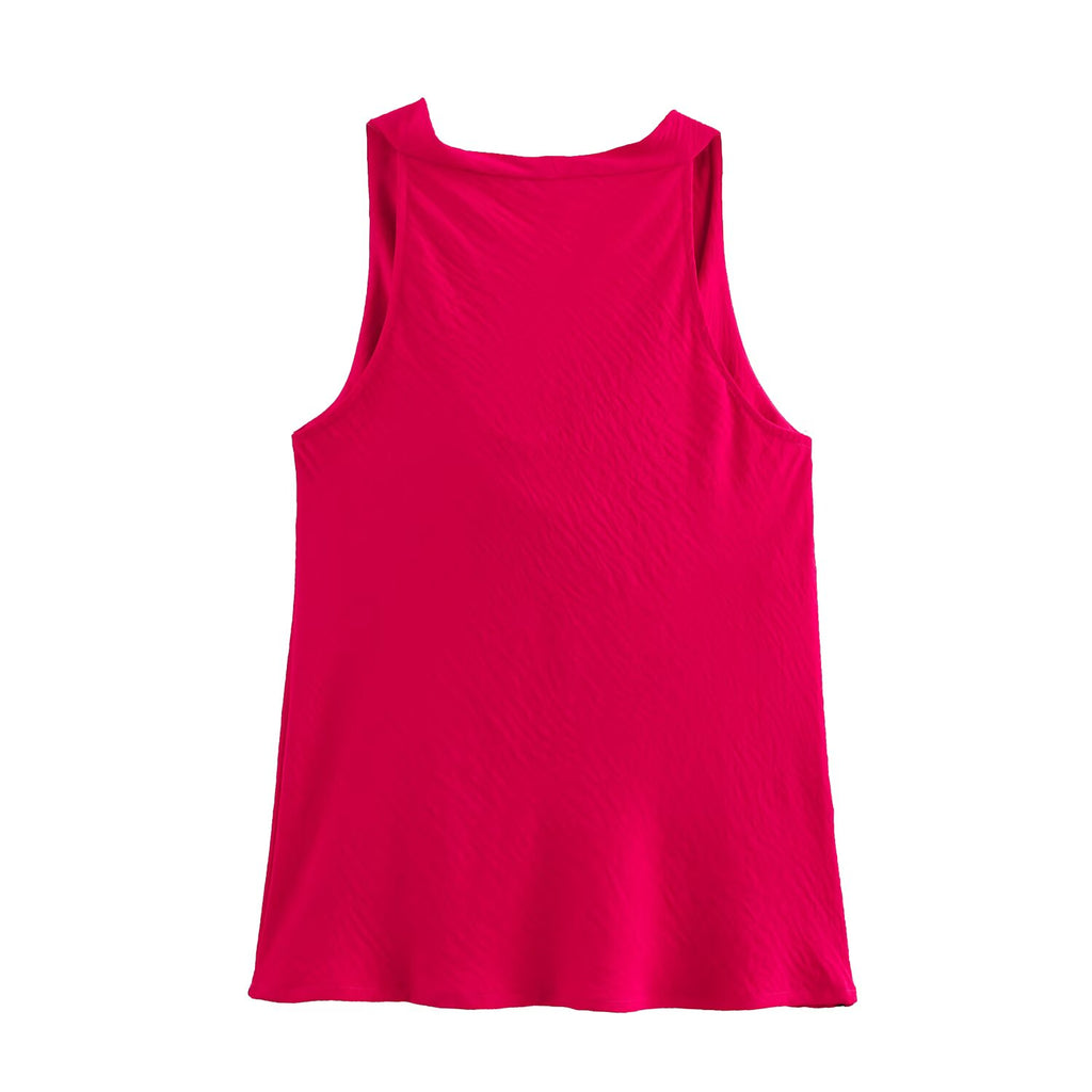 Women French Stylish Simple Gold Inlaid Sleeveless Top