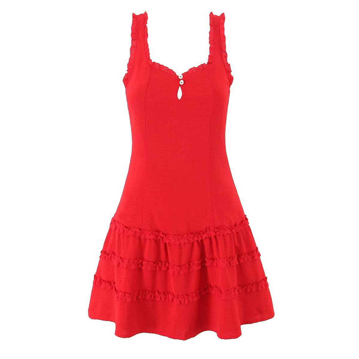 Summer Women Clothing Design Red French Wooden Ear Sleeveless Dress