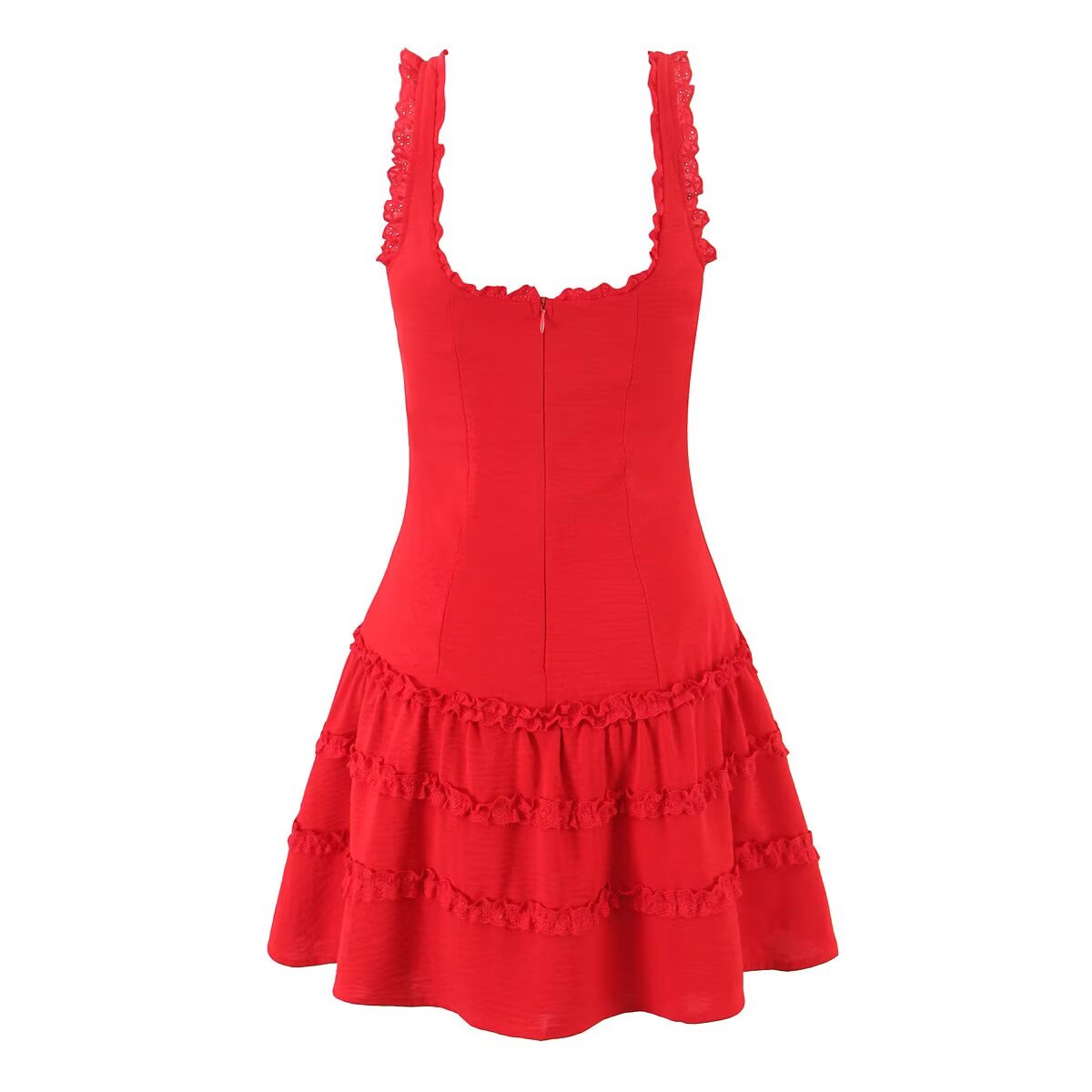 Summer Women Clothing Design Red French Wooden Ear Sleeveless Dress