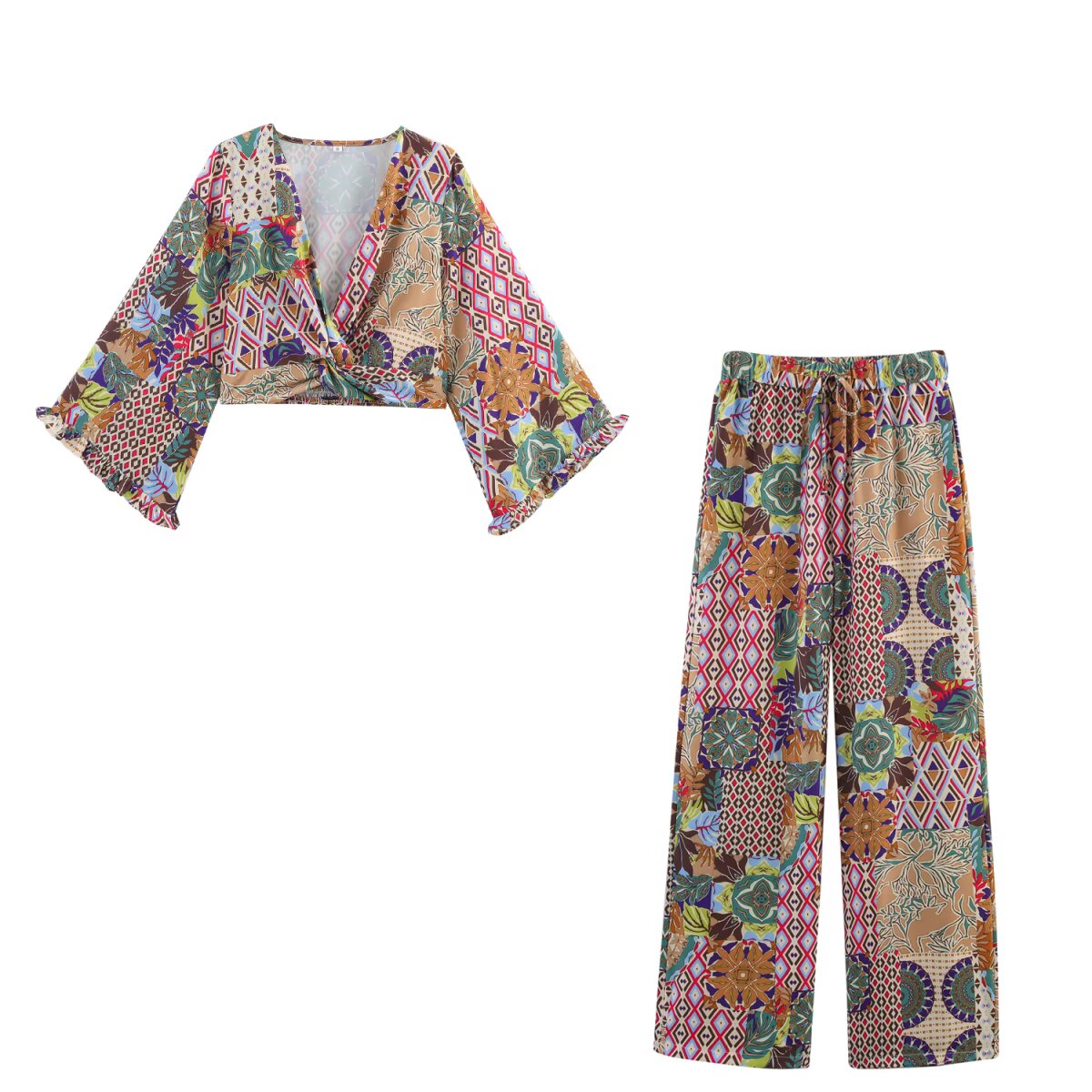Spring Autumn Ethnic Print Shirt Trousers Pent Sets