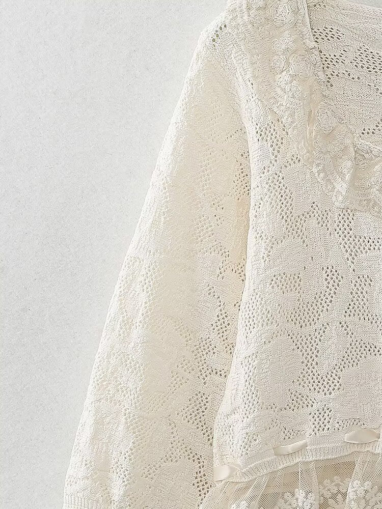 Spring Women Clothing Fashionable All Match Lace Decorative Knitted Top