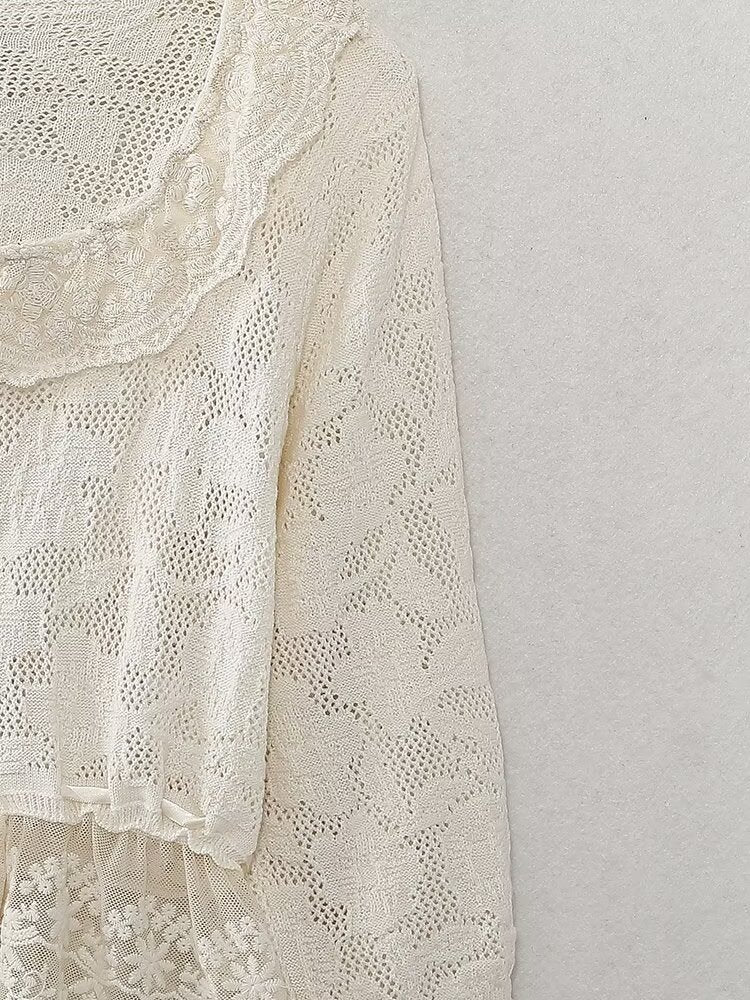 Spring Women Clothing Fashionable All Match Lace Decorative Knitted Top