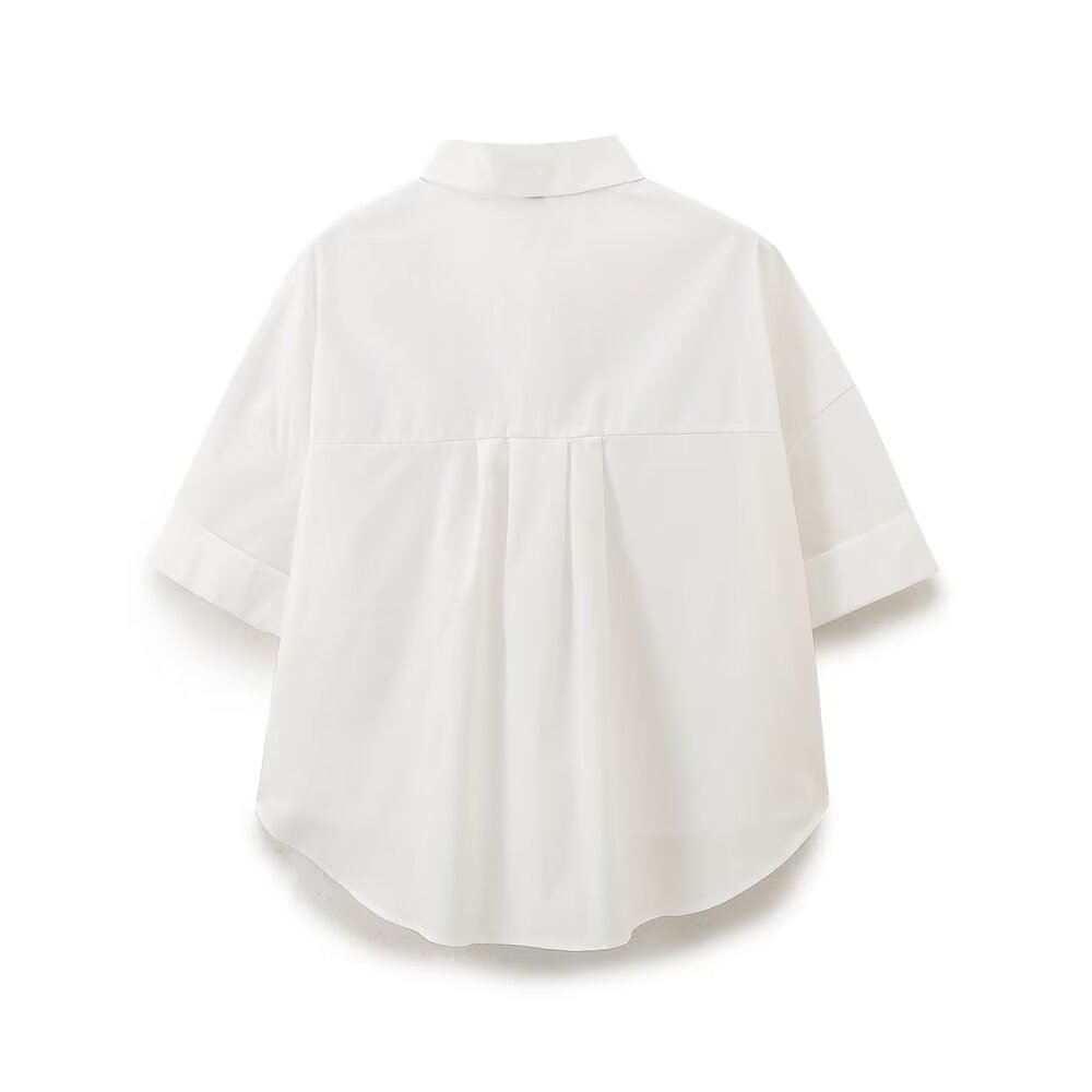 Women Clothing Solid Embroidered Poplin Shirt Shorts Set