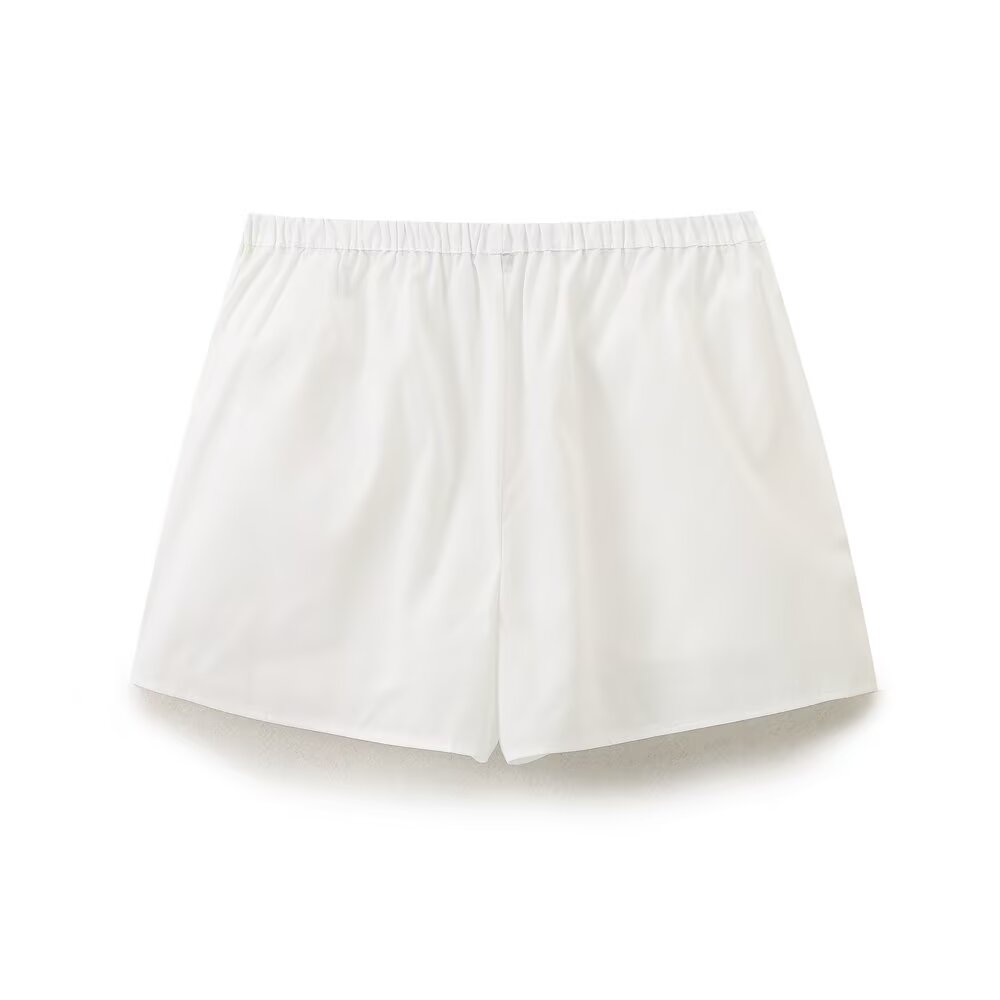 Women Clothing Solid Embroidered Poplin Shirt Shorts Set