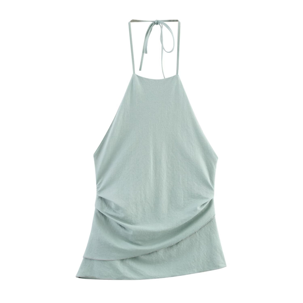 Summer Women Clothing Simple Backless Hanging Collar Top