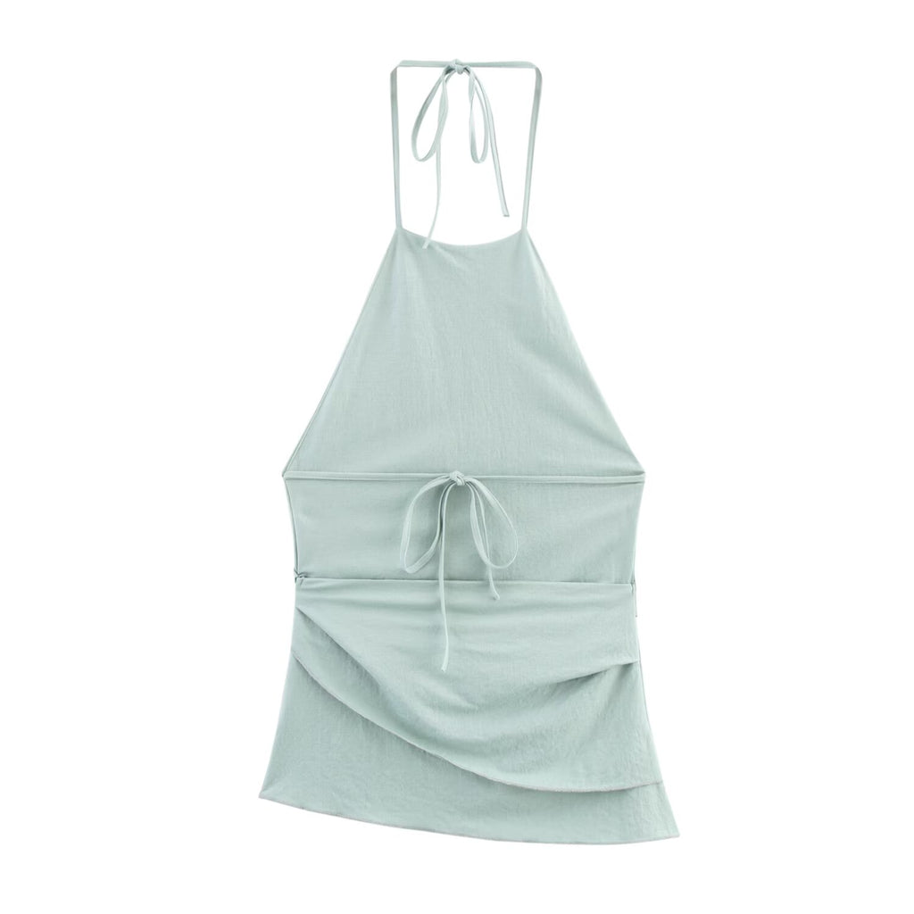 Summer Women Clothing Simple Backless Hanging Collar Top