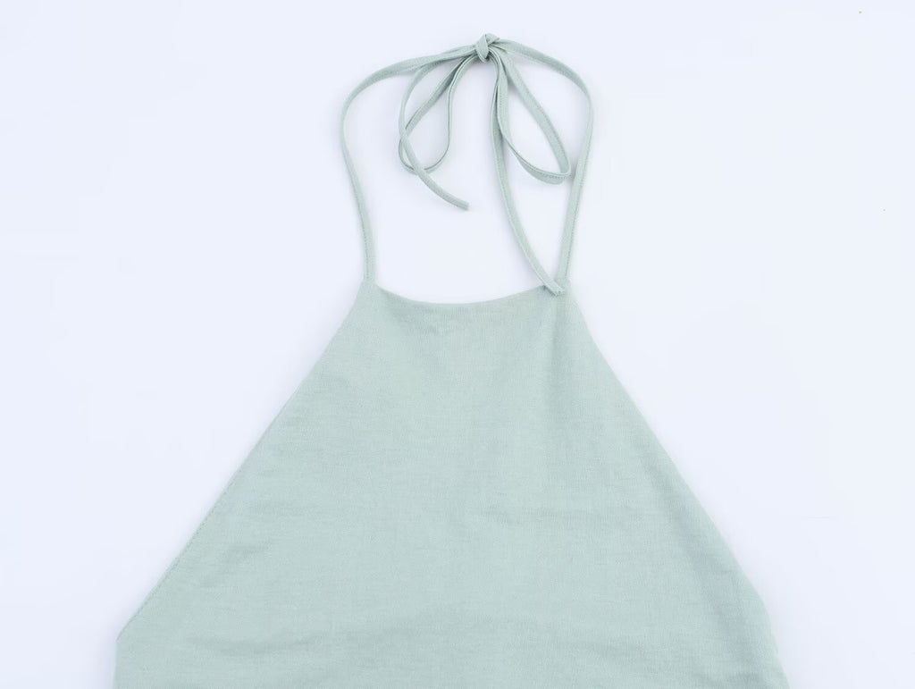 Summer Women Clothing Simple Backless Hanging Collar Top