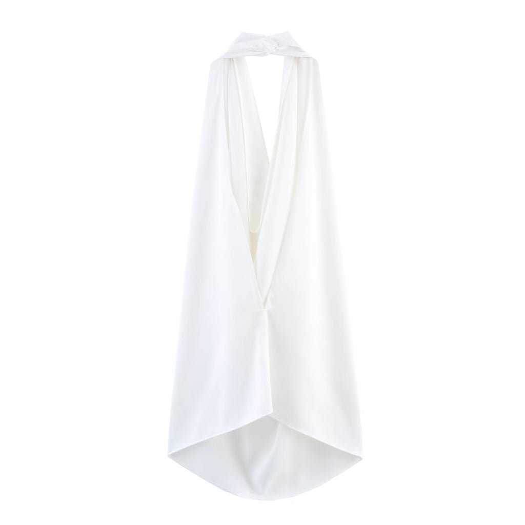 Spring White Hanging Collar Sleeveless Elegant Vest Pure Design Sling Drape Top