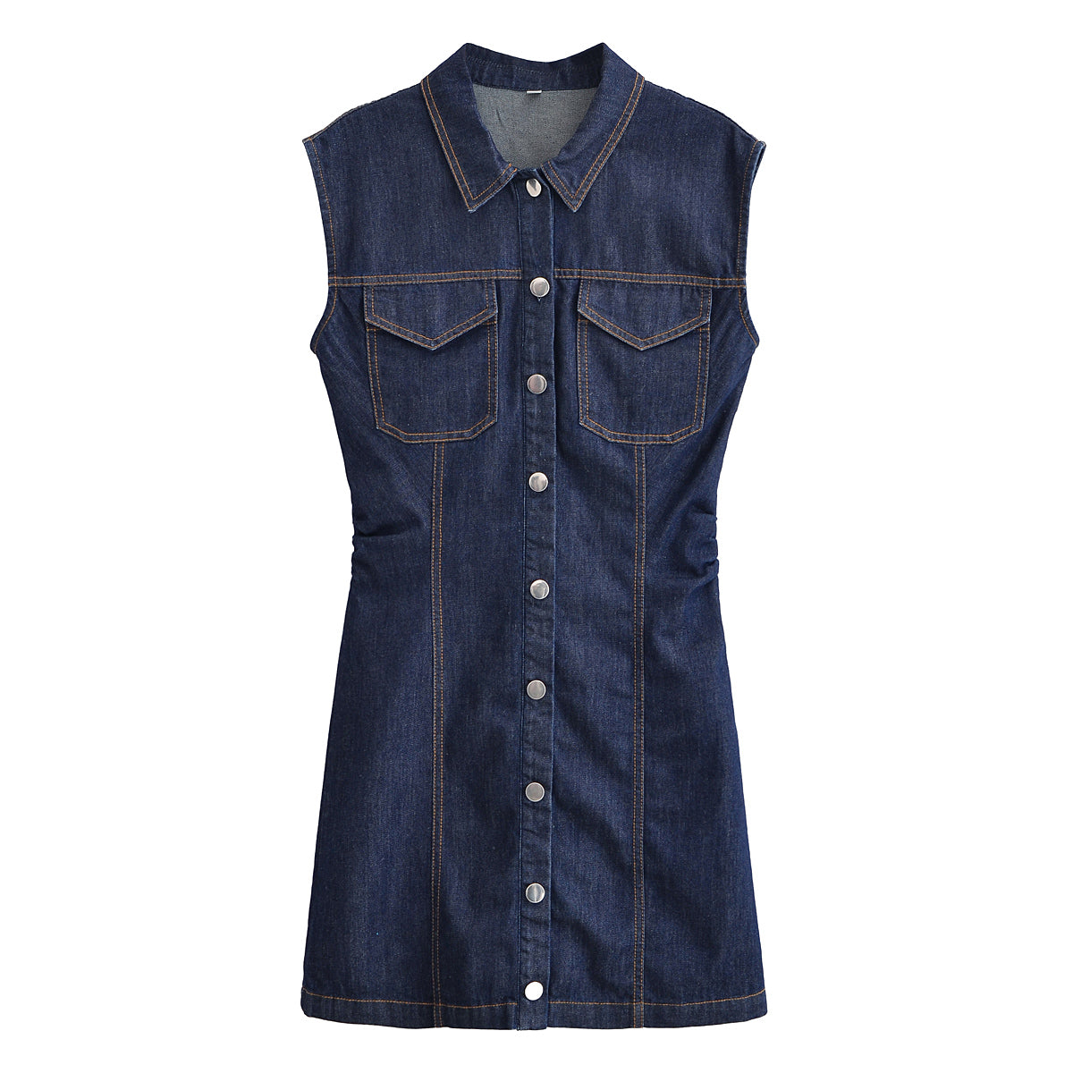 Summer Denim Mini Pleated Sleeveless Dress