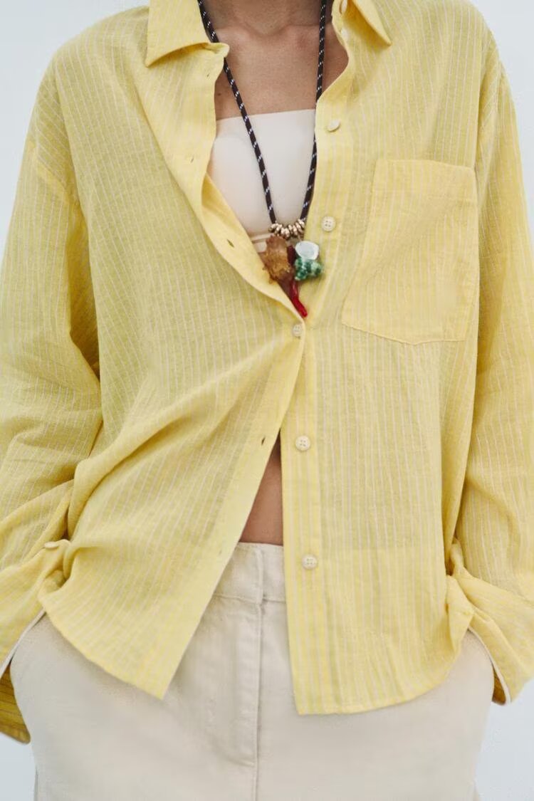 Spring Women Clothing Fashionable All Match Striped Pleated Shirt