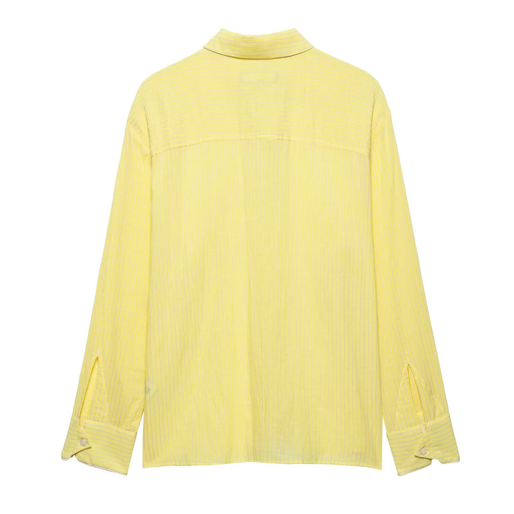 Spring Women Clothing Fashionable All Match Striped Pleated Shirt