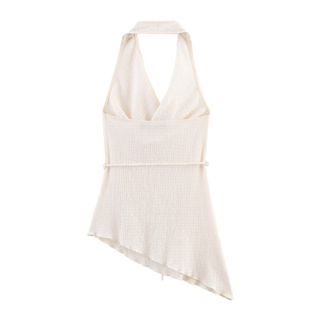 Summer Women Clothing Texture Asymmetric Top Draping Trousers Set Women