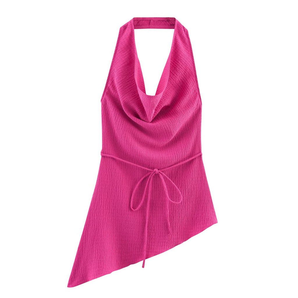 Summer Women Clothing Texture Asymmetric Top Draping Trousers Set Women