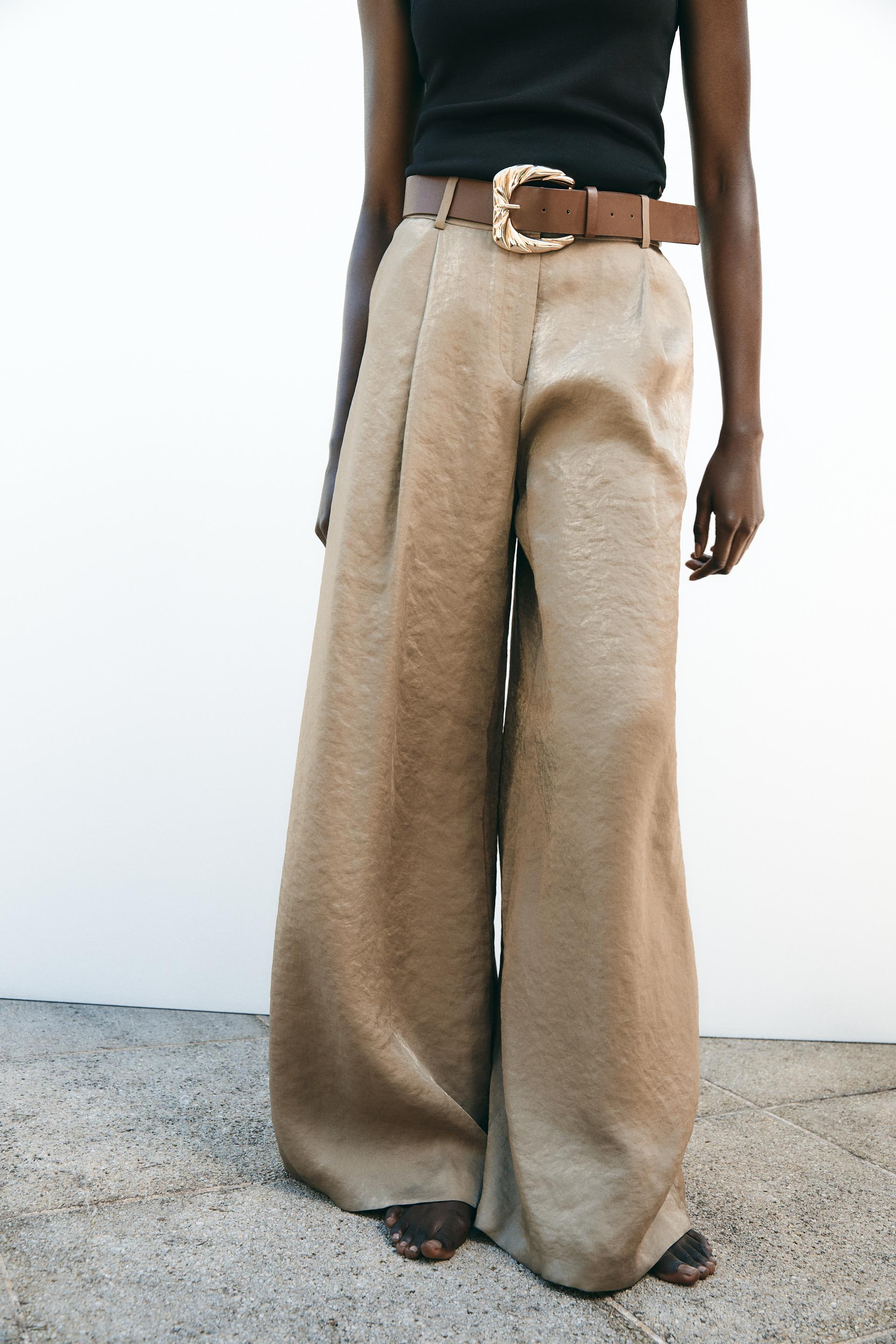 Summer All Match Belt Silk Satin Casual Straight Pants