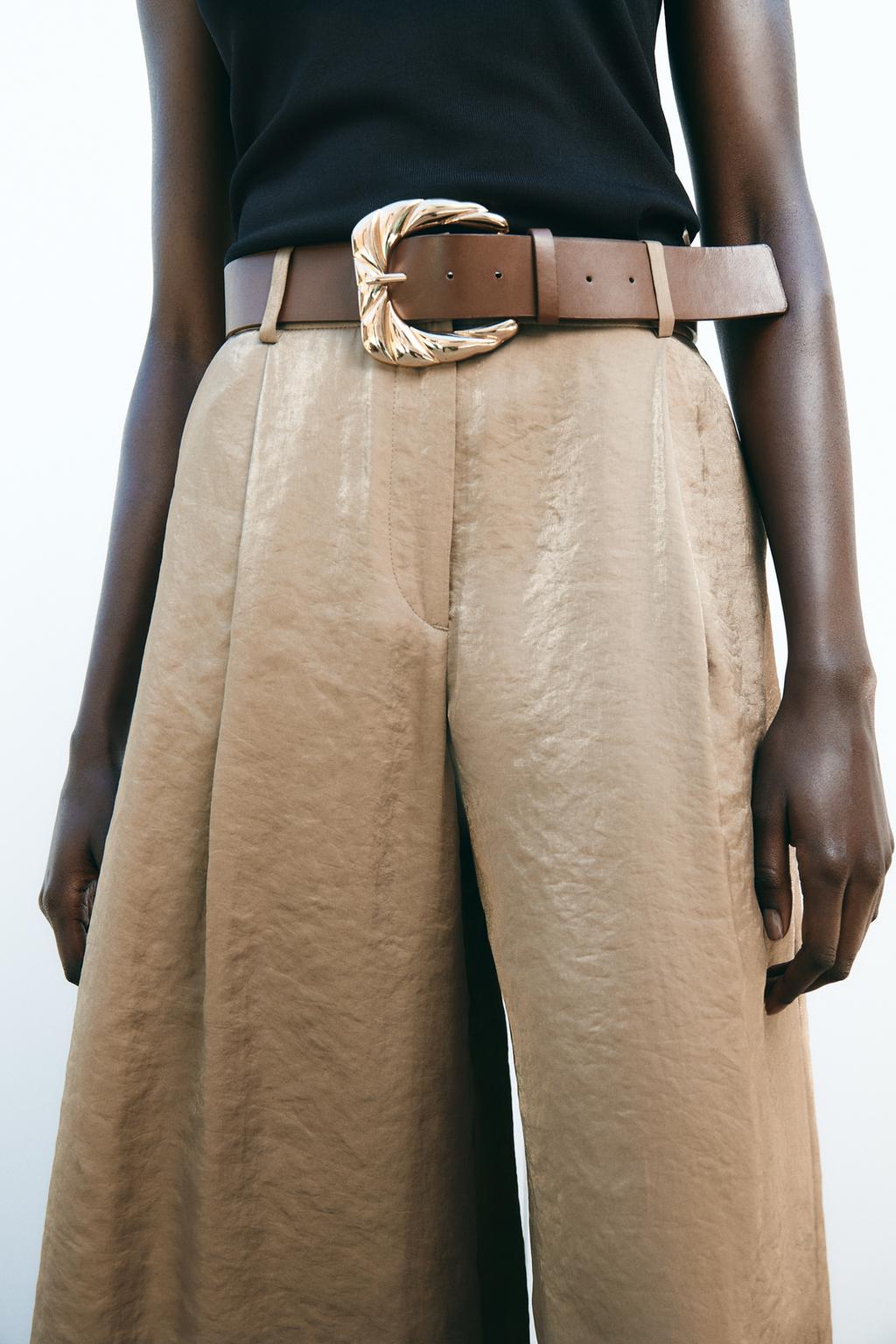 Summer All Match Belt Silk Satin Casual Straight Pants