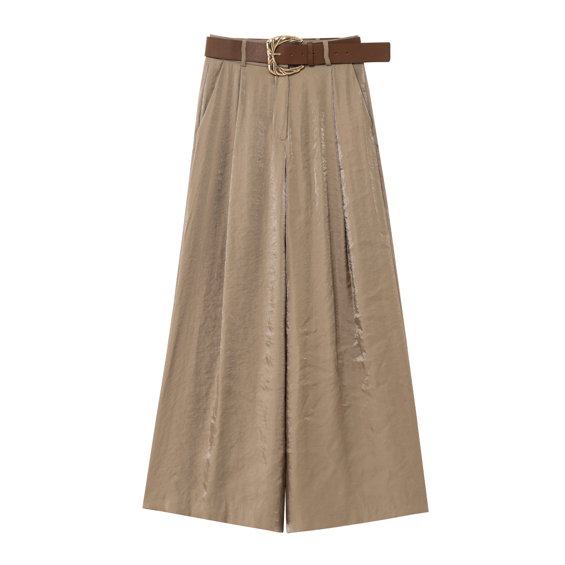 Summer All Match Belt Silk Satin Casual Straight Pants