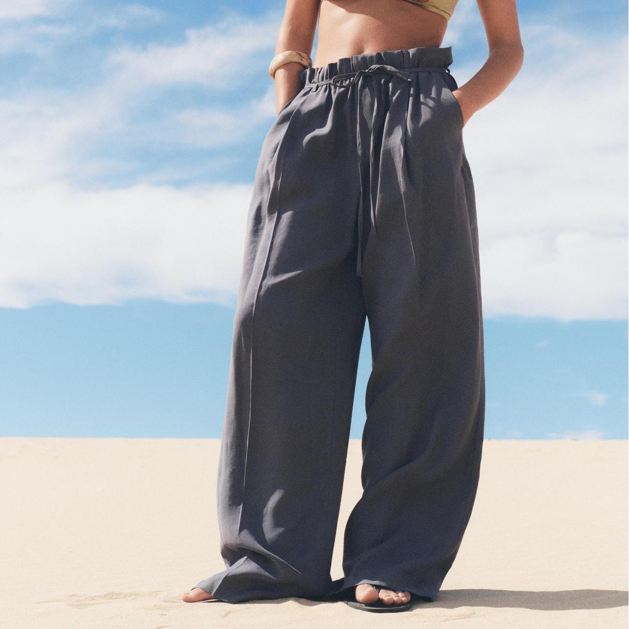 Spring Women Clothing Design with Belt Paper Bag Drape Pants