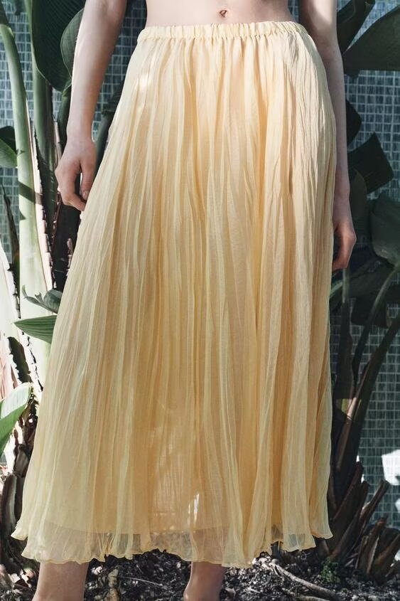 Spring Women Clothing All Match Wrinkle Effect Midi Skirts