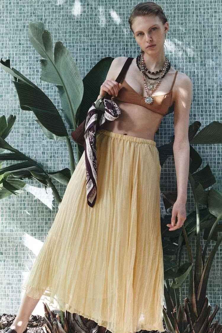 Spring Women Clothing All Match Wrinkle Effect Midi Skirts