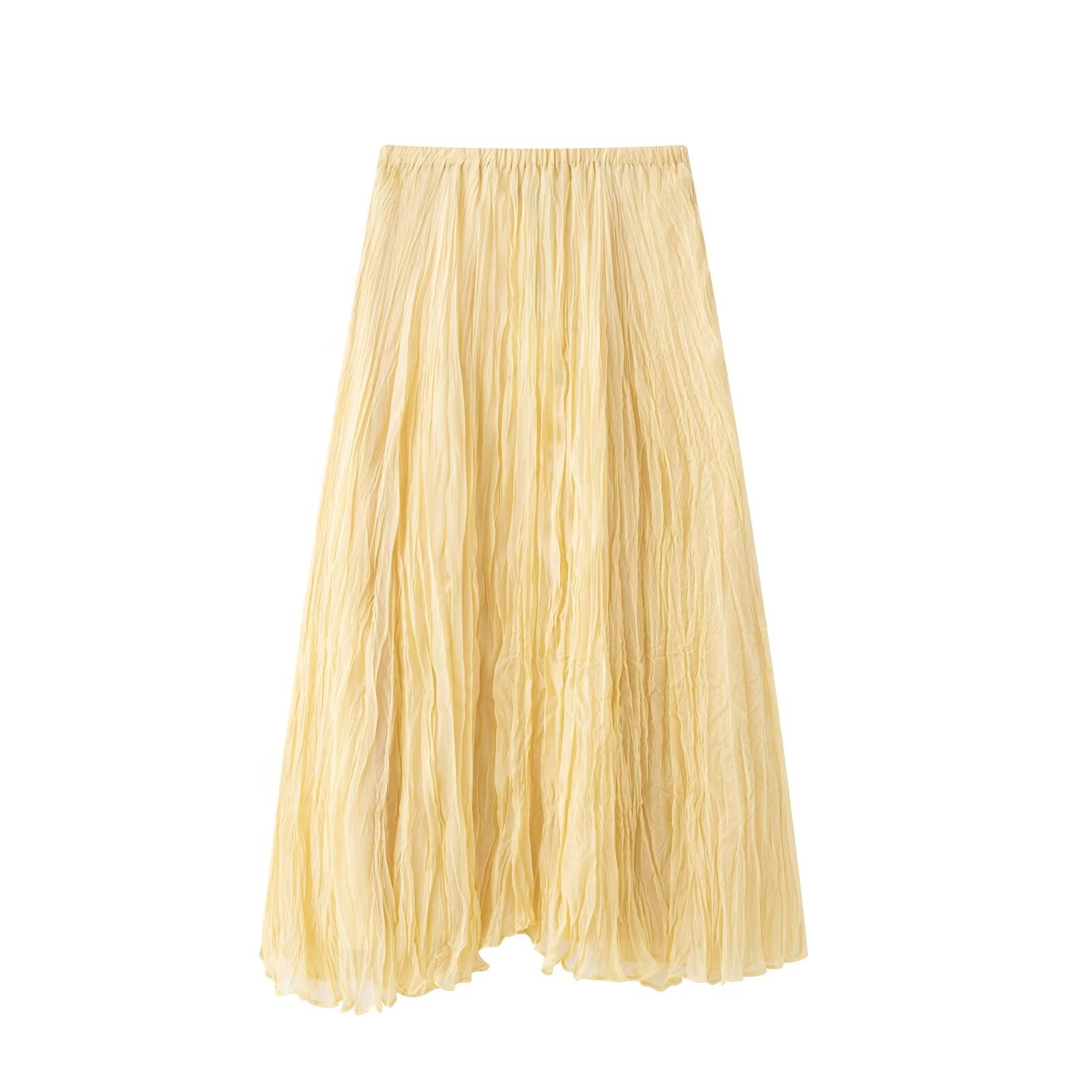Spring Women Clothing All Match Wrinkle Effect Midi Skirts