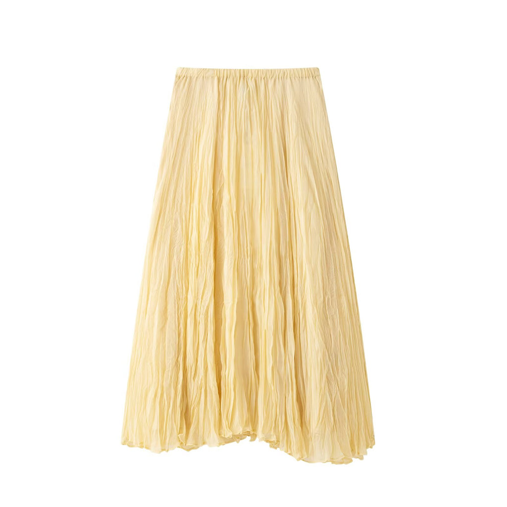 Spring Women Clothing All Match Wrinkle Effect Midi Skirts