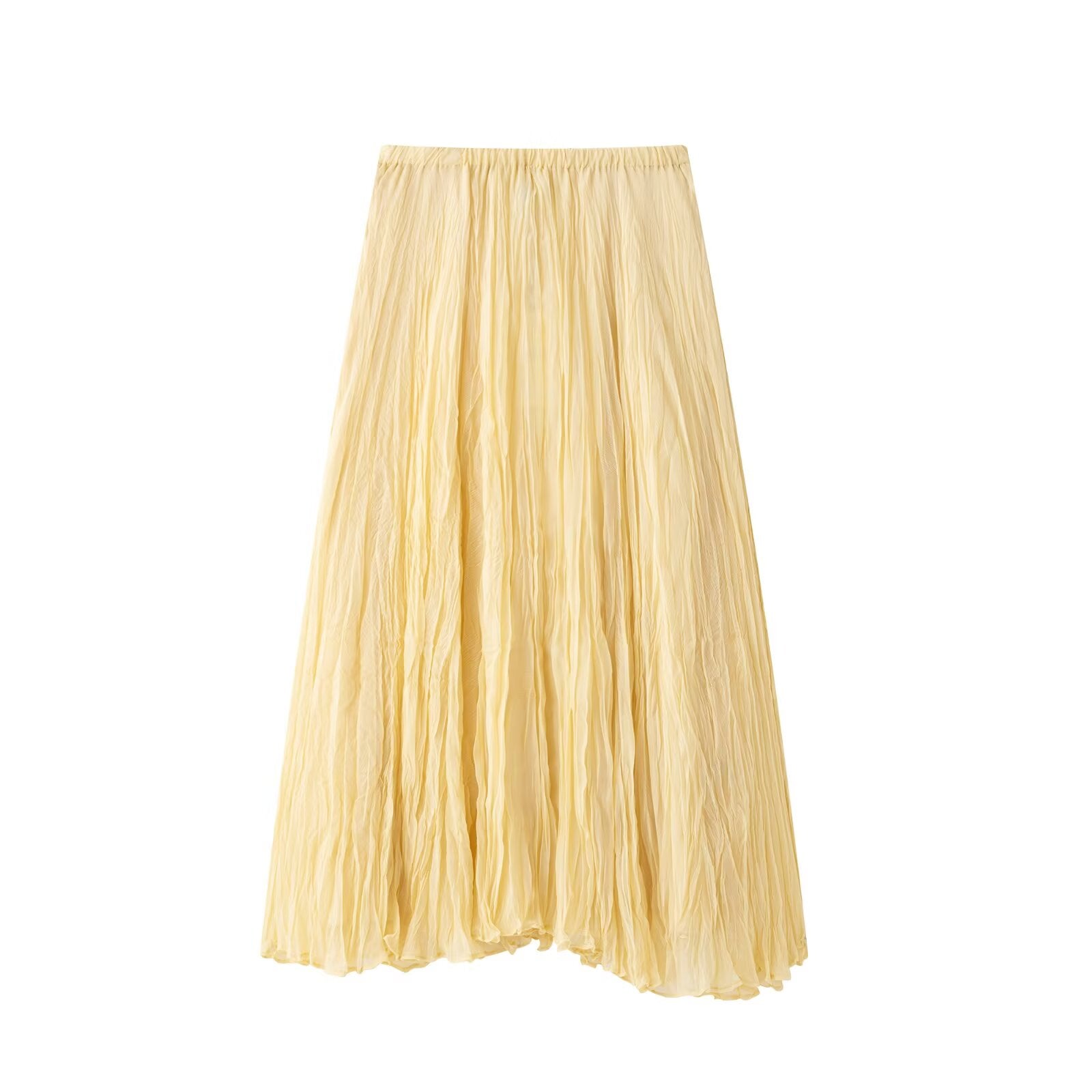 Spring Women Clothing All Match Wrinkle Effect Midi Skirts