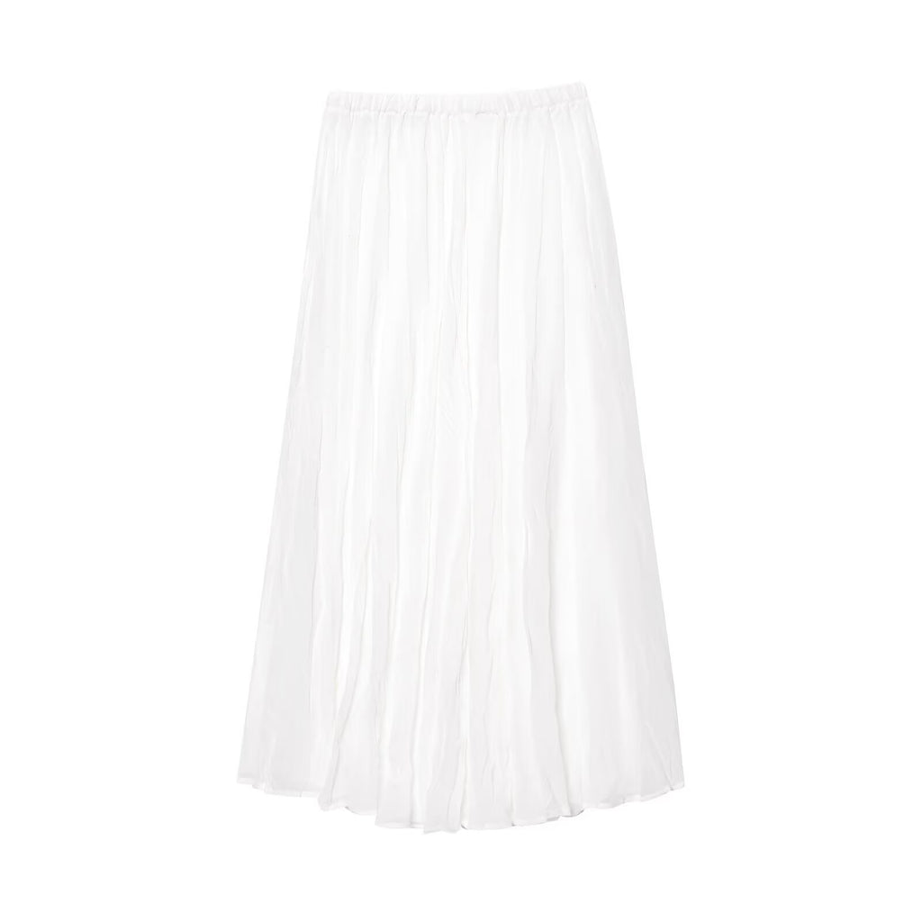 Spring Women Clothing All Match Wrinkle Effect Midi Skirts