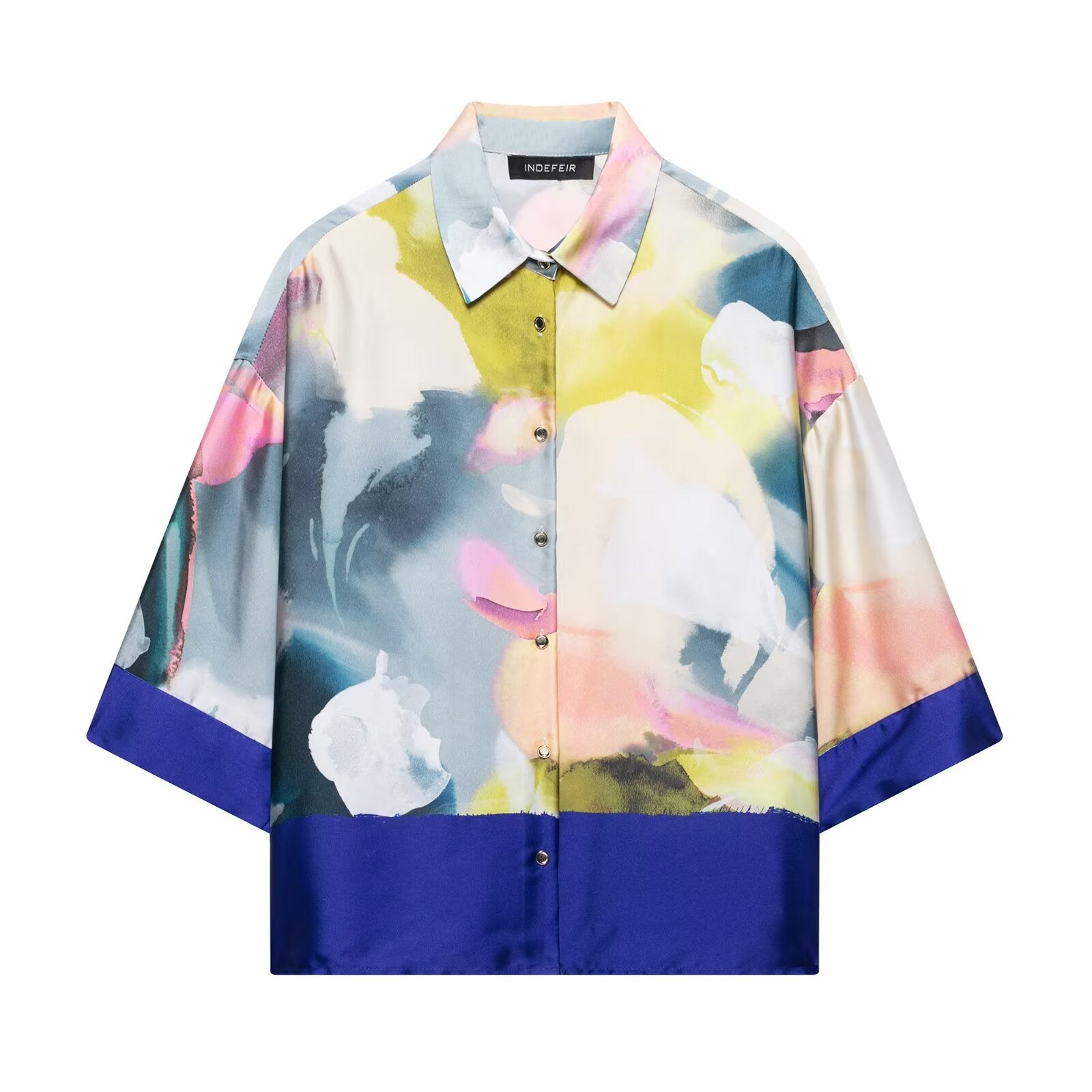 Spring Women Clothing Fashionable Simple Printed Silk Satin Textured Shirt
