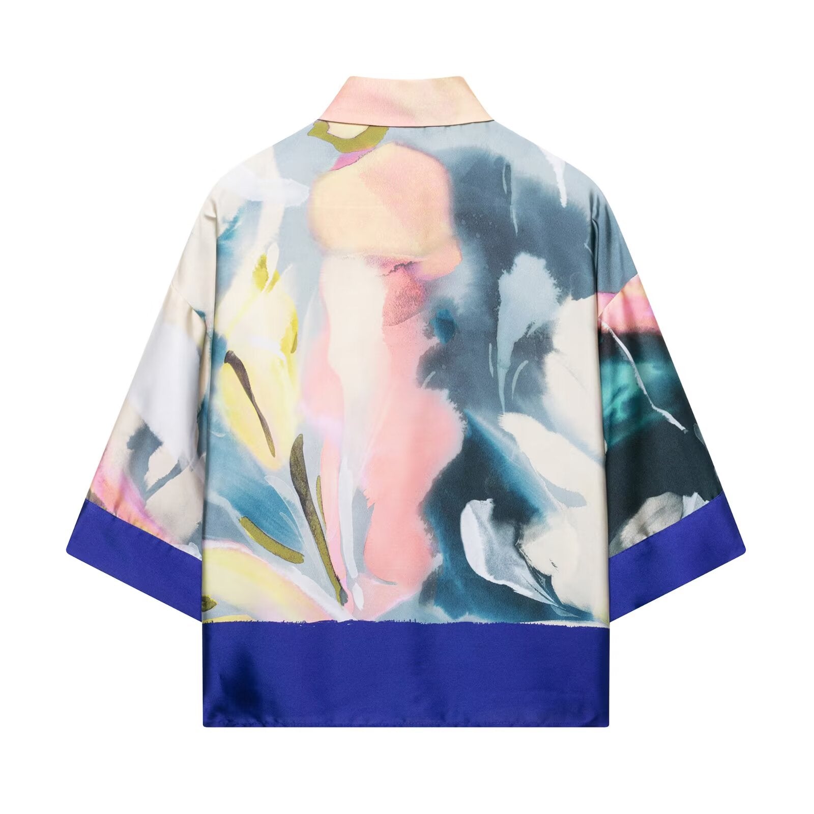 Spring Women Clothing Fashionable Simple Printed Silk Satin Textured Shirt
