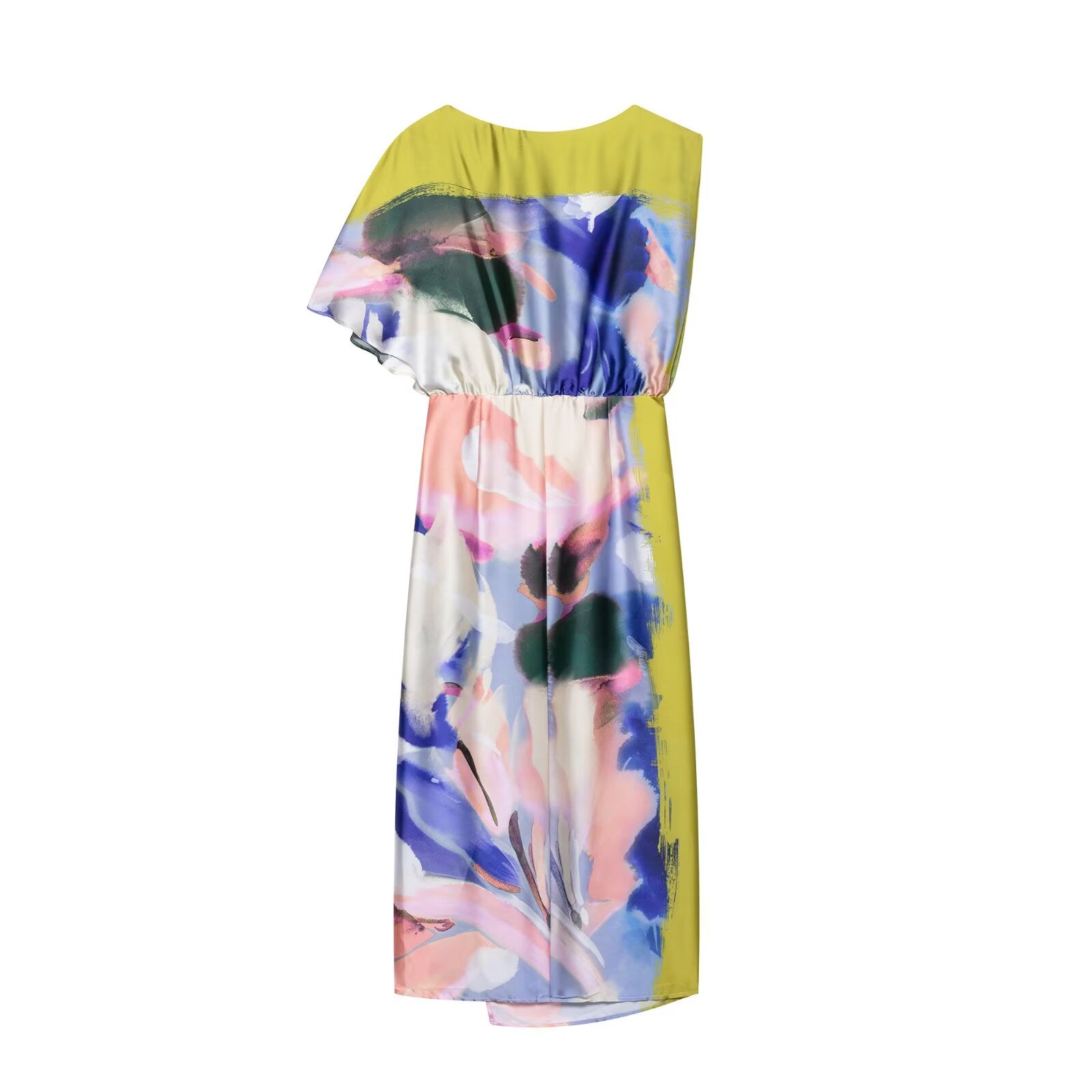 Spring Women Clothing Asymmetric Printing Midi Dress