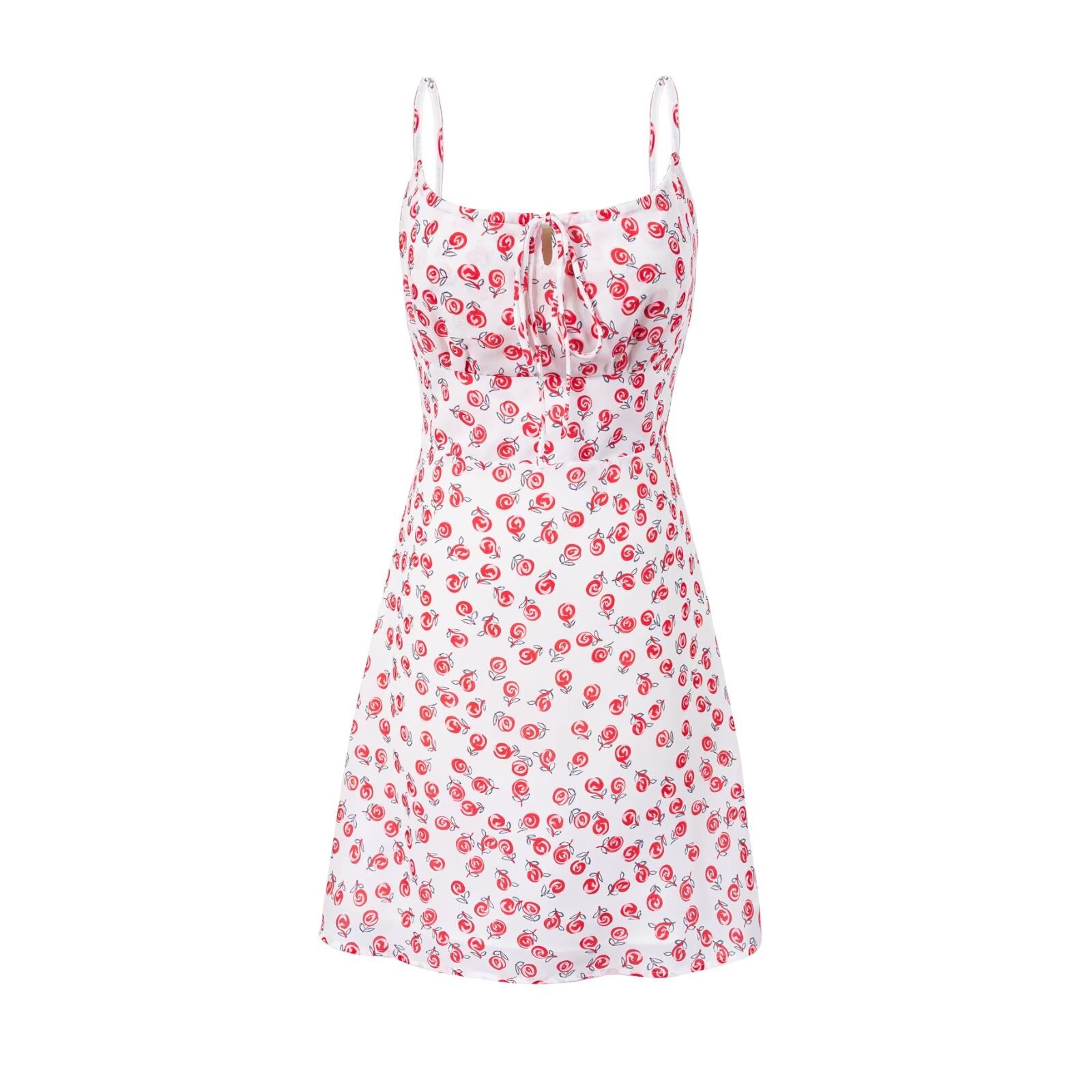 Spring Ancient Cherry Slimming Printed Waist Controlled Lace up Suspender Dress