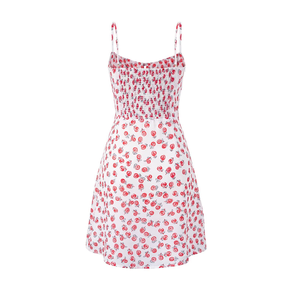 Spring Ancient Cherry Slimming Printed Waist Controlled Lace up Suspender Dress
