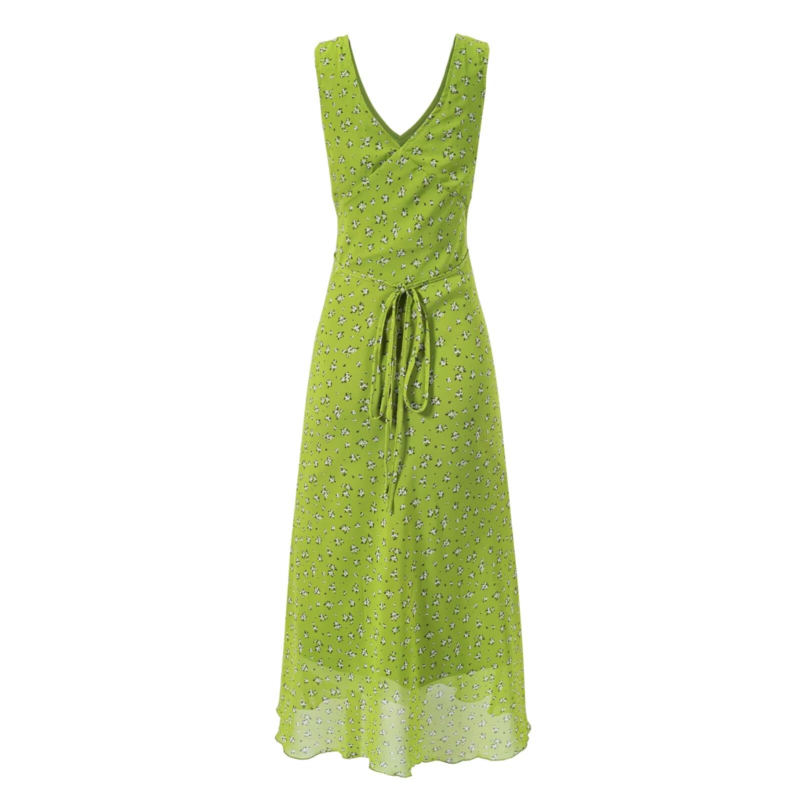 Spring Vacation Sexy V neck Floral Printed Lace up Dress