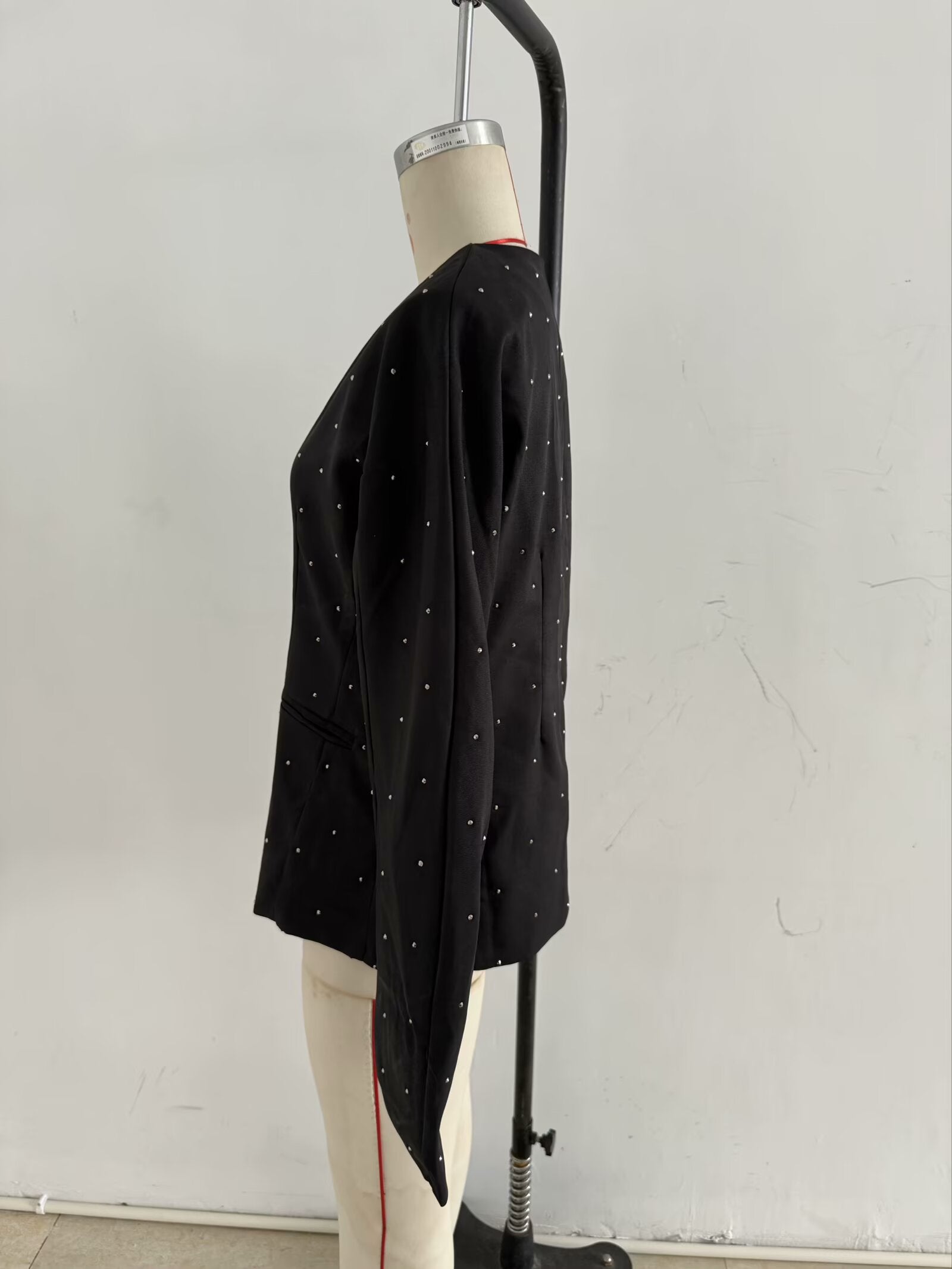 Spring Women Street Stylish Long Sleeves V neck Diamond Jacket