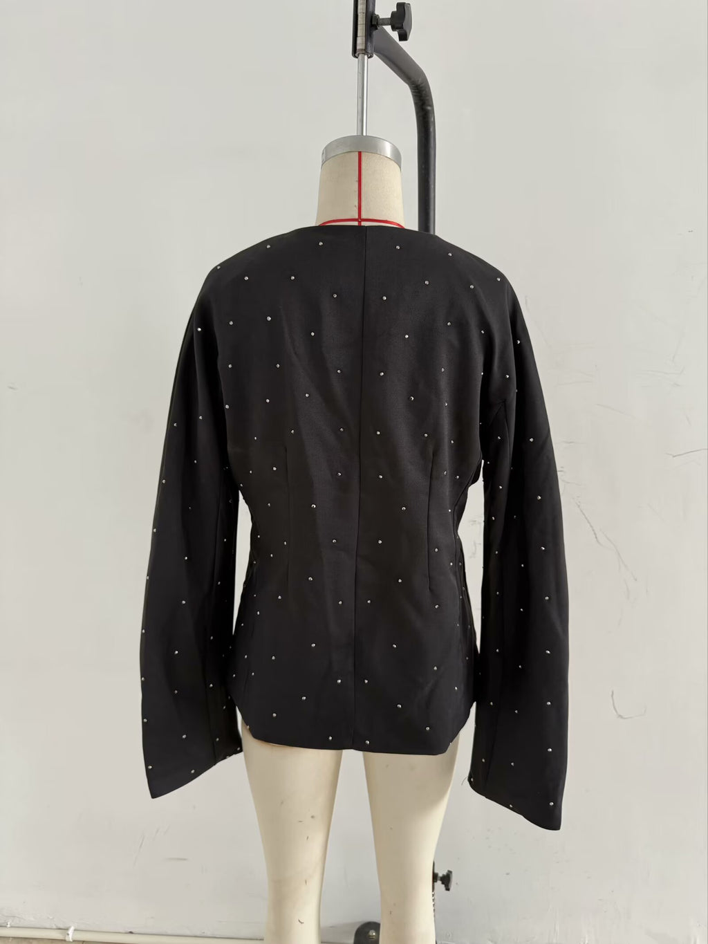 Spring Women Street Stylish Long Sleeves V neck Diamond Jacket
