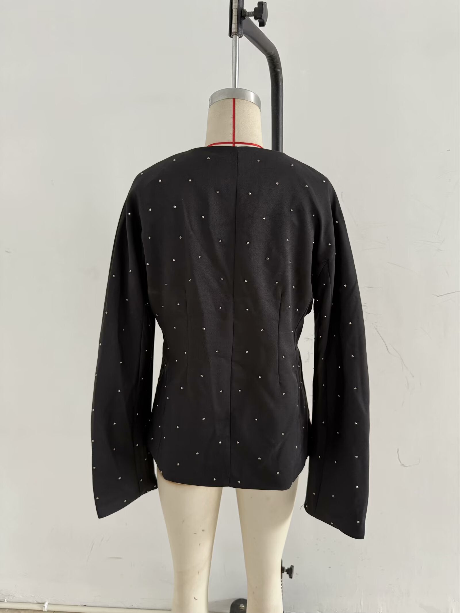 Spring Women Street Stylish Long Sleeves V neck Diamond Jacket