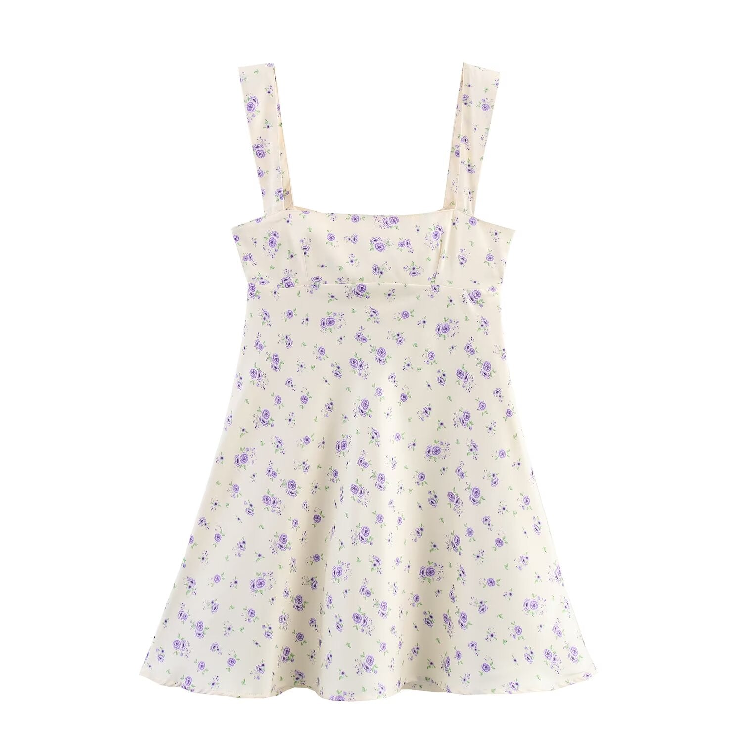 Spring Women Clothing Print Sleeveless Silk Satin Texture Strap Short Dress