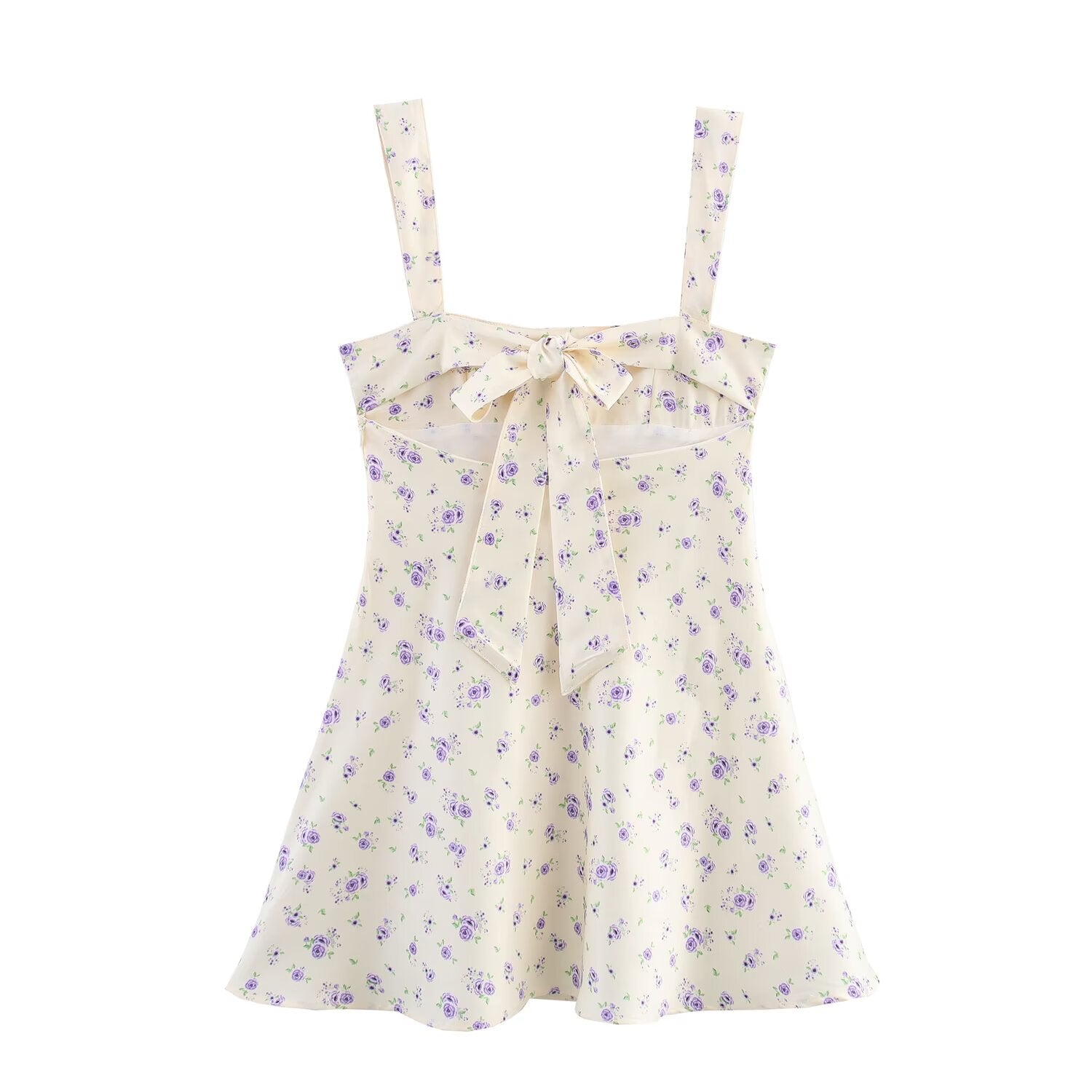 Spring Women Clothing Print Sleeveless Silk Satin Texture Strap Short Dress