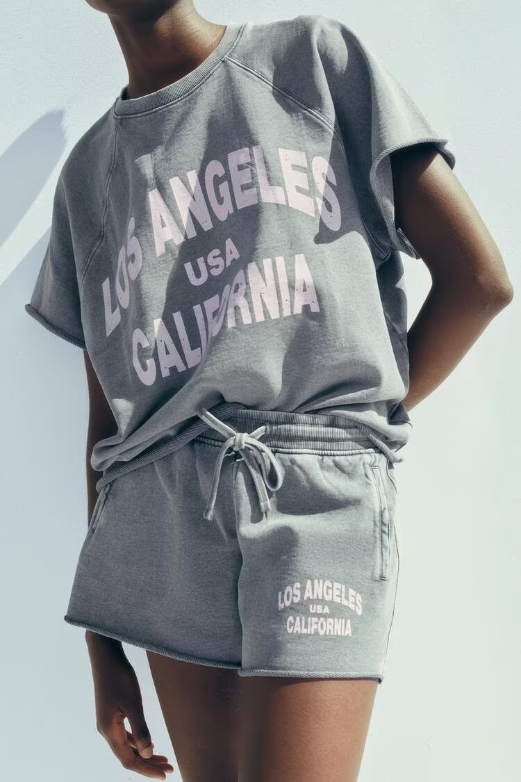 Spring Summer Women Casual round Neck Short Sleeves Sweater Printed Shorts Set