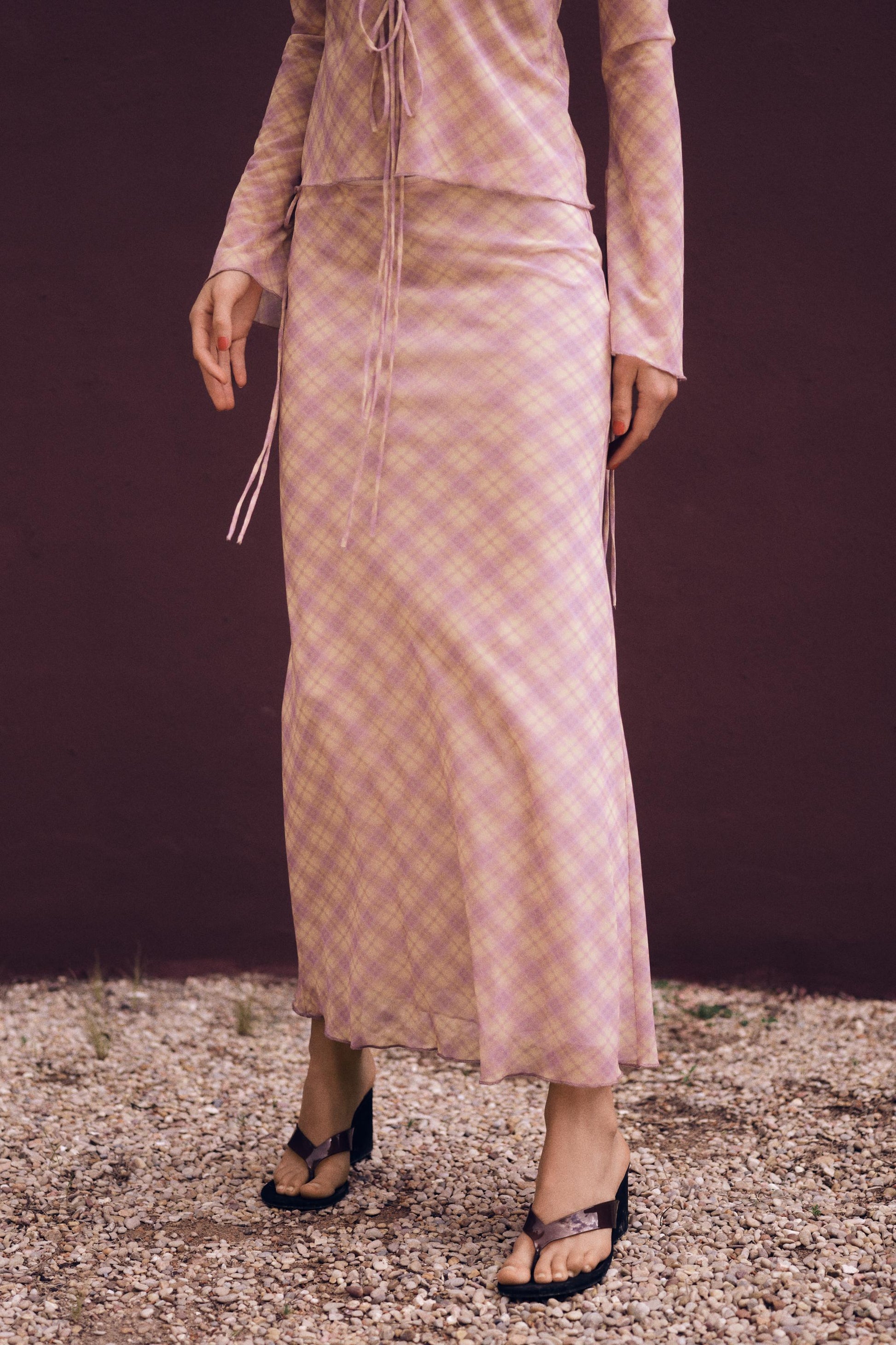 Women Clothing Spring Summer V neck Translucent Top Silk Net Skirt Set Women